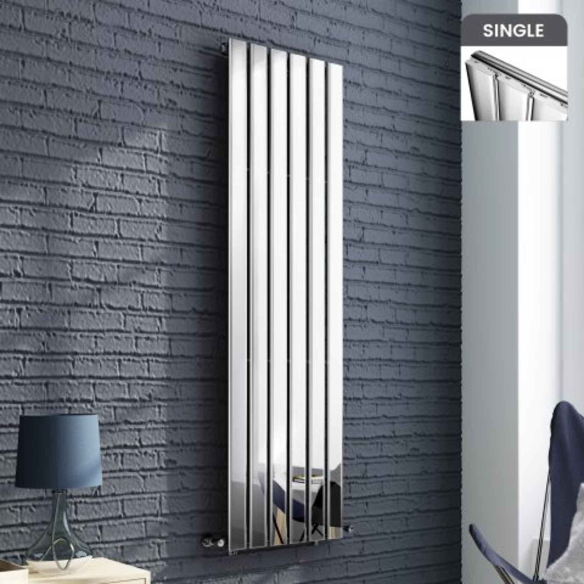 (I3) 1600x452mm Chrome Single Flat Panel Vertical Radiator - Thera Range. RRP £319.99. Designer