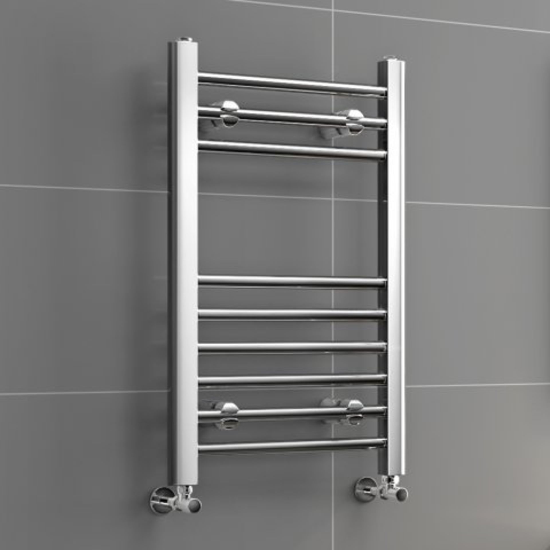 (I42) 650x400mm - Natasha 20mm Tubes - Chrome Heated Straight Rail Ladder Towel Radiator The Natasha