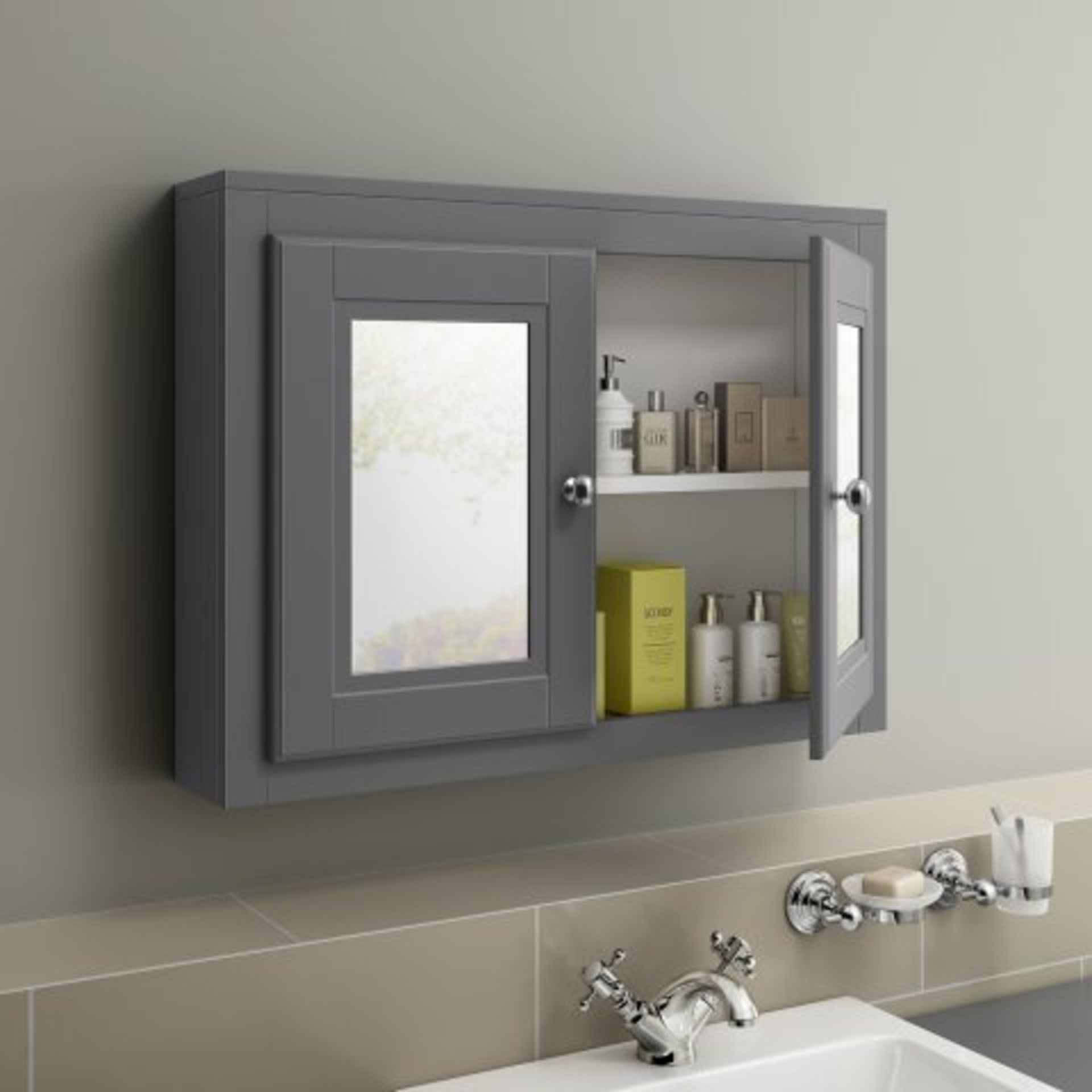 (I13) 800mm Cambridge Midnight Grey Double Door Mirror Cabinet. RRP £299.99. Our Cambridge - Image 2 of 4