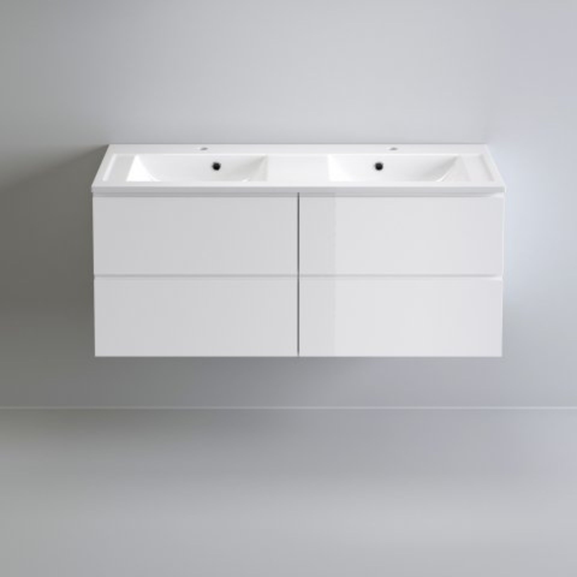 (I15) 1200mm Trevia High Gloss White Double Basin Cabinet - Wall Hung. RRP £999.99. Designer Look If - Image 5 of 5