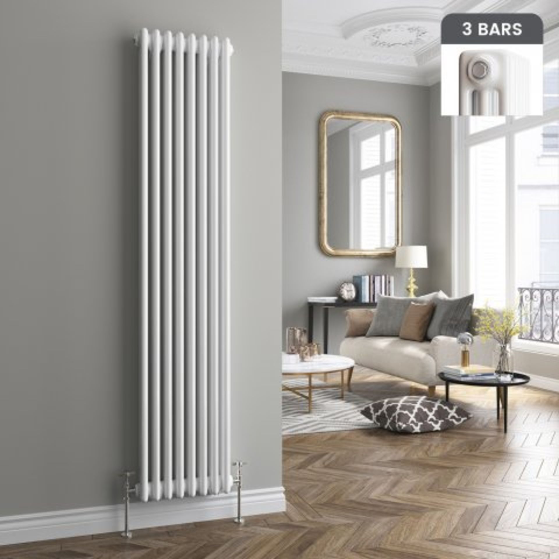 (I8) 1800x380mm White Triple Panel Vertical Colosseum Radiator - Roma Premium. Classic Touch For