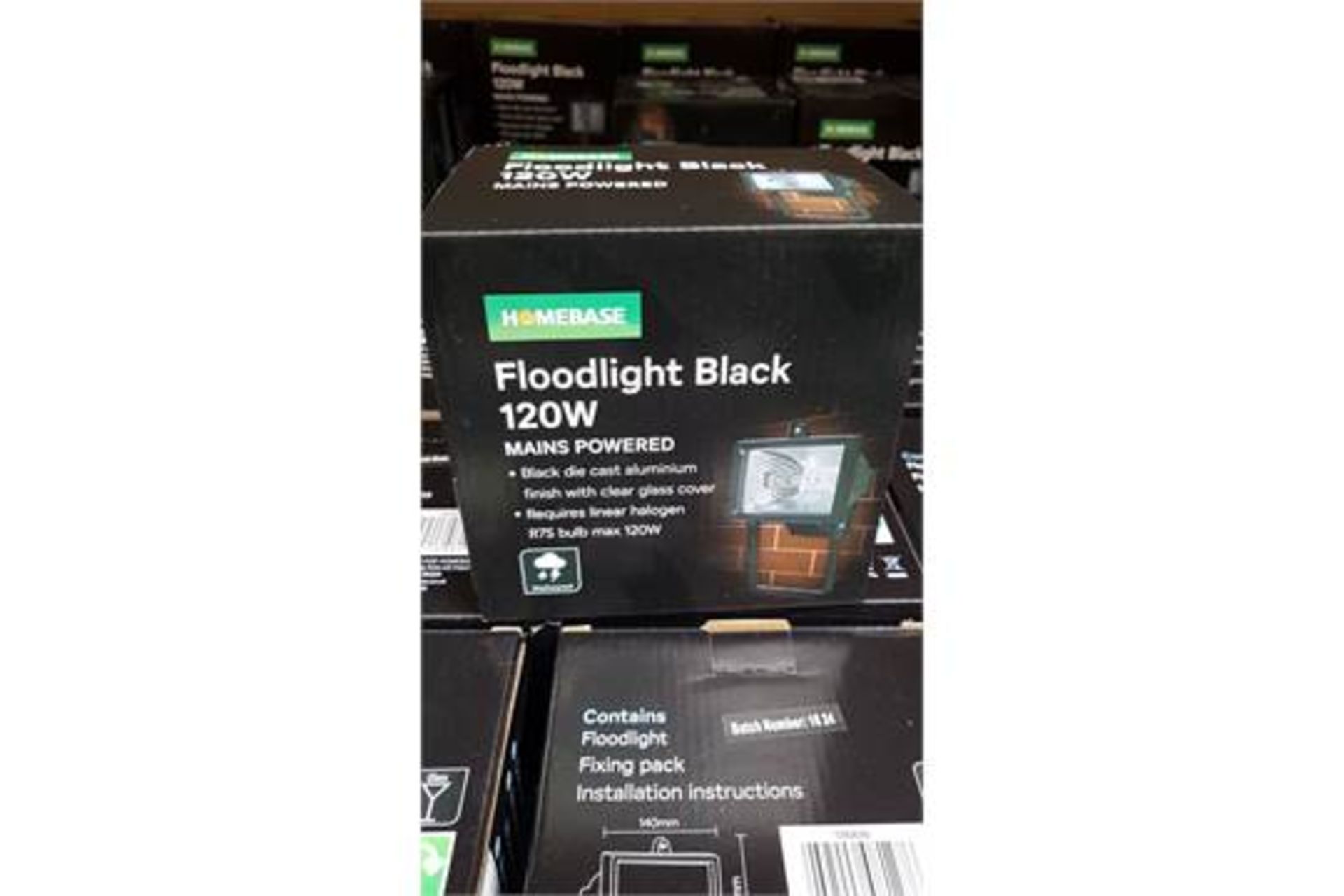 PALLET TO CONTAIN 228 x Brand New 120w Aluminium Weather Proof Floodlights. Mains powered.