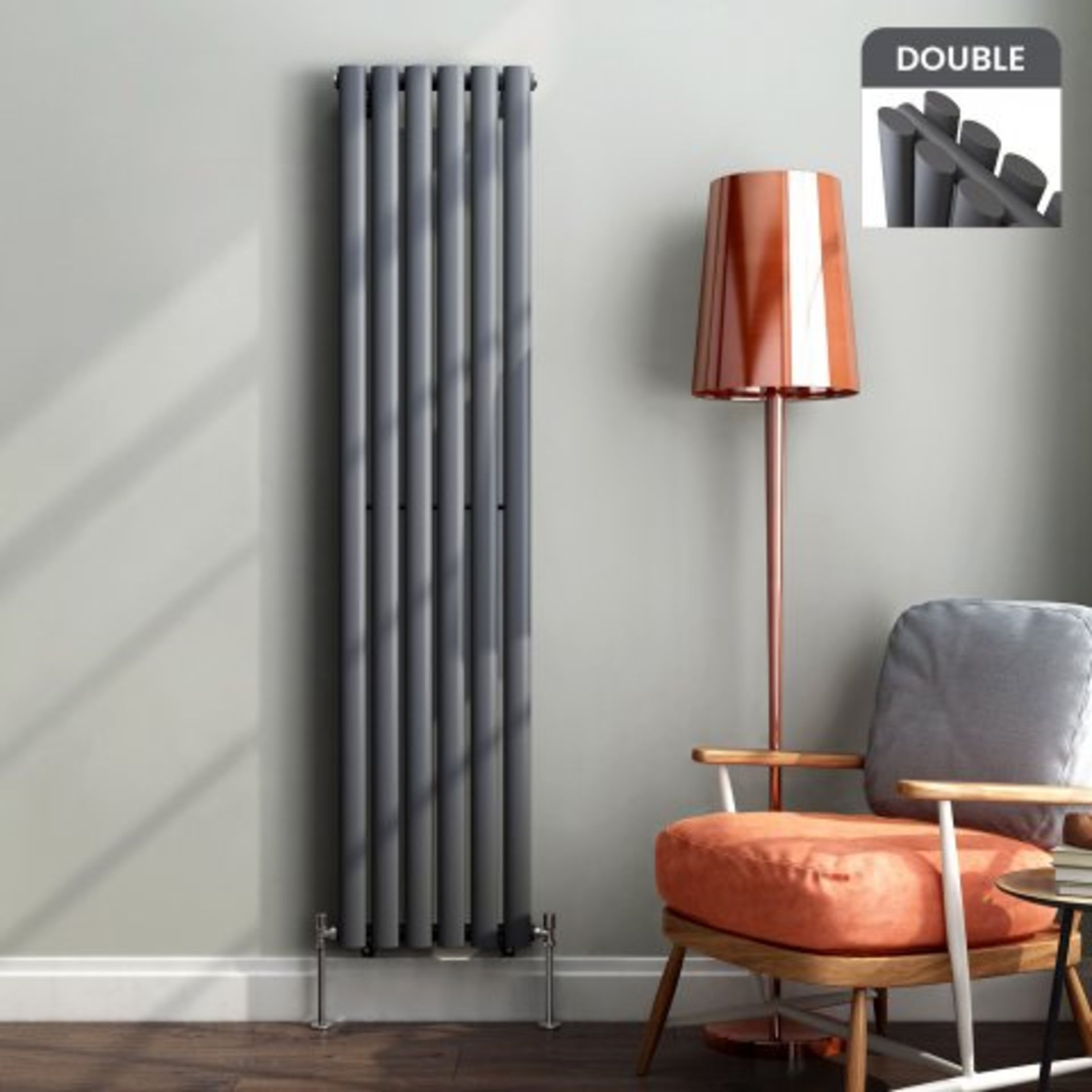 (N33) 1600x360mm Anthracite Double Oval Tube Vertical Radiator - Ember Premium. RRP £347.99.