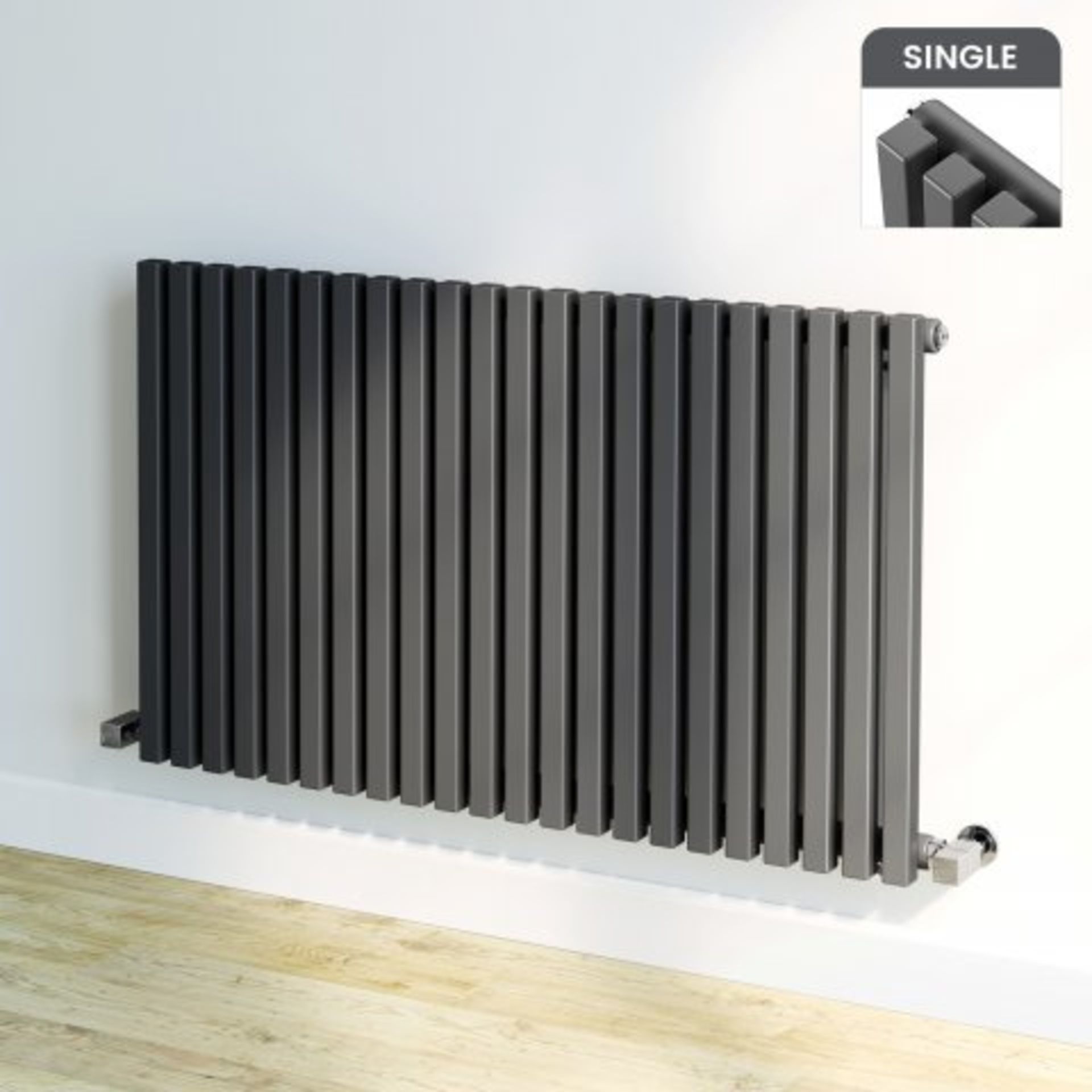 (N28) 600x990mm Anthracite Square Panel Designer Horizontal Radiator. RRP £374.99. Designer Touch