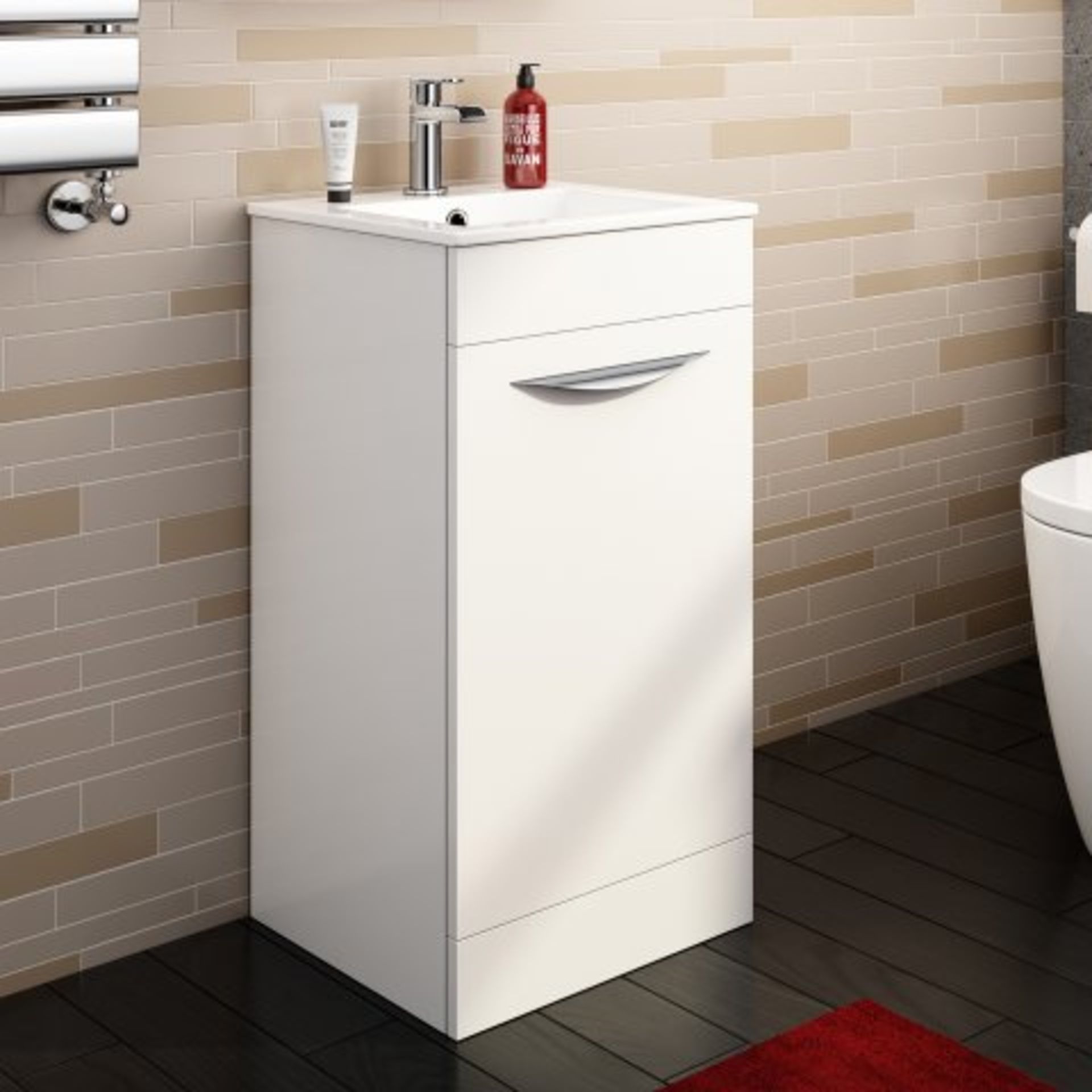 (I60) 400mm Severn High Gloss White Cloakroom Basin Cabinet - Floor Standing. RRP £212.99. COMES