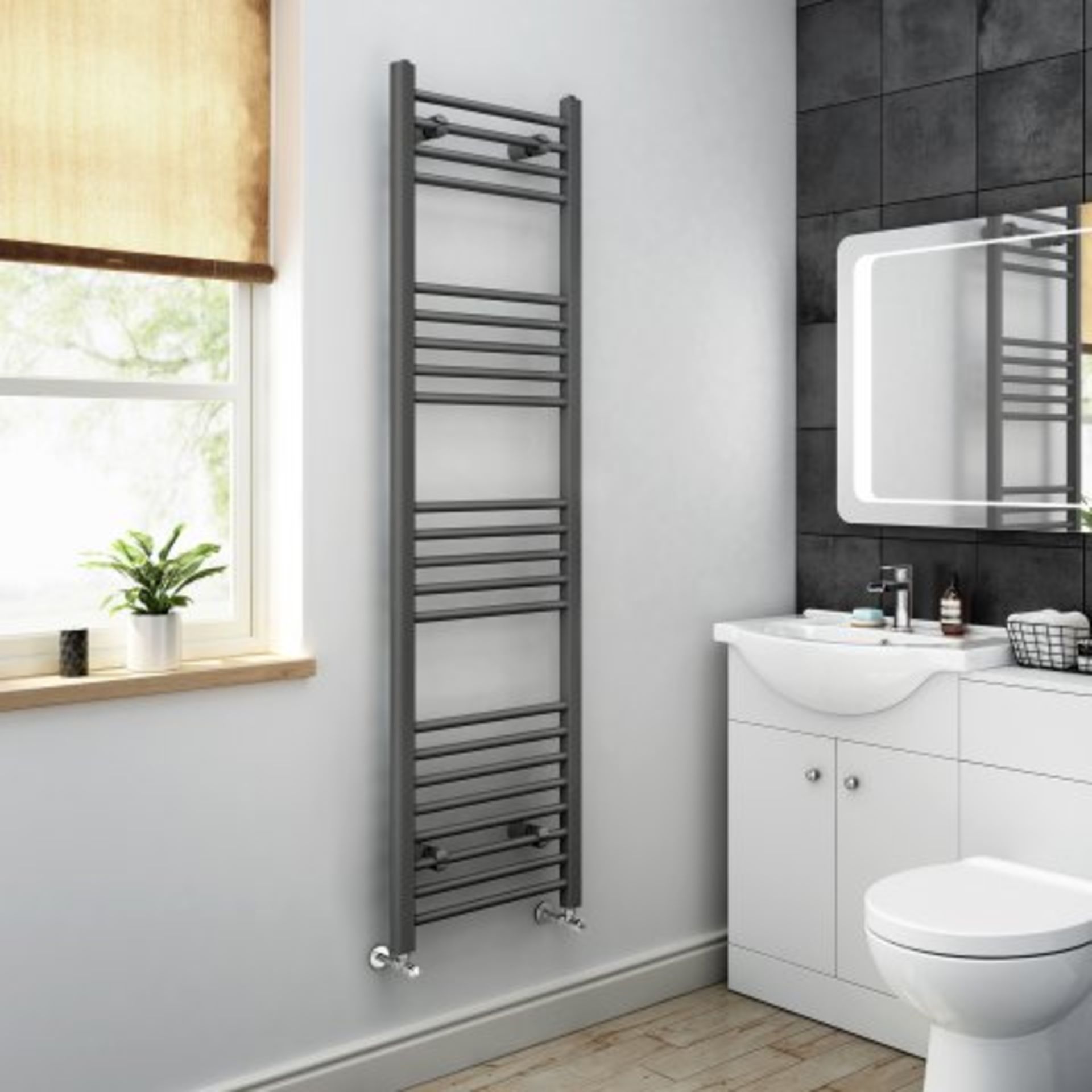 (N10) 1600x450mm - 20mm Tubes - Anthracite Heated Straight Rail Ladder Towel Radiator- Natasha.