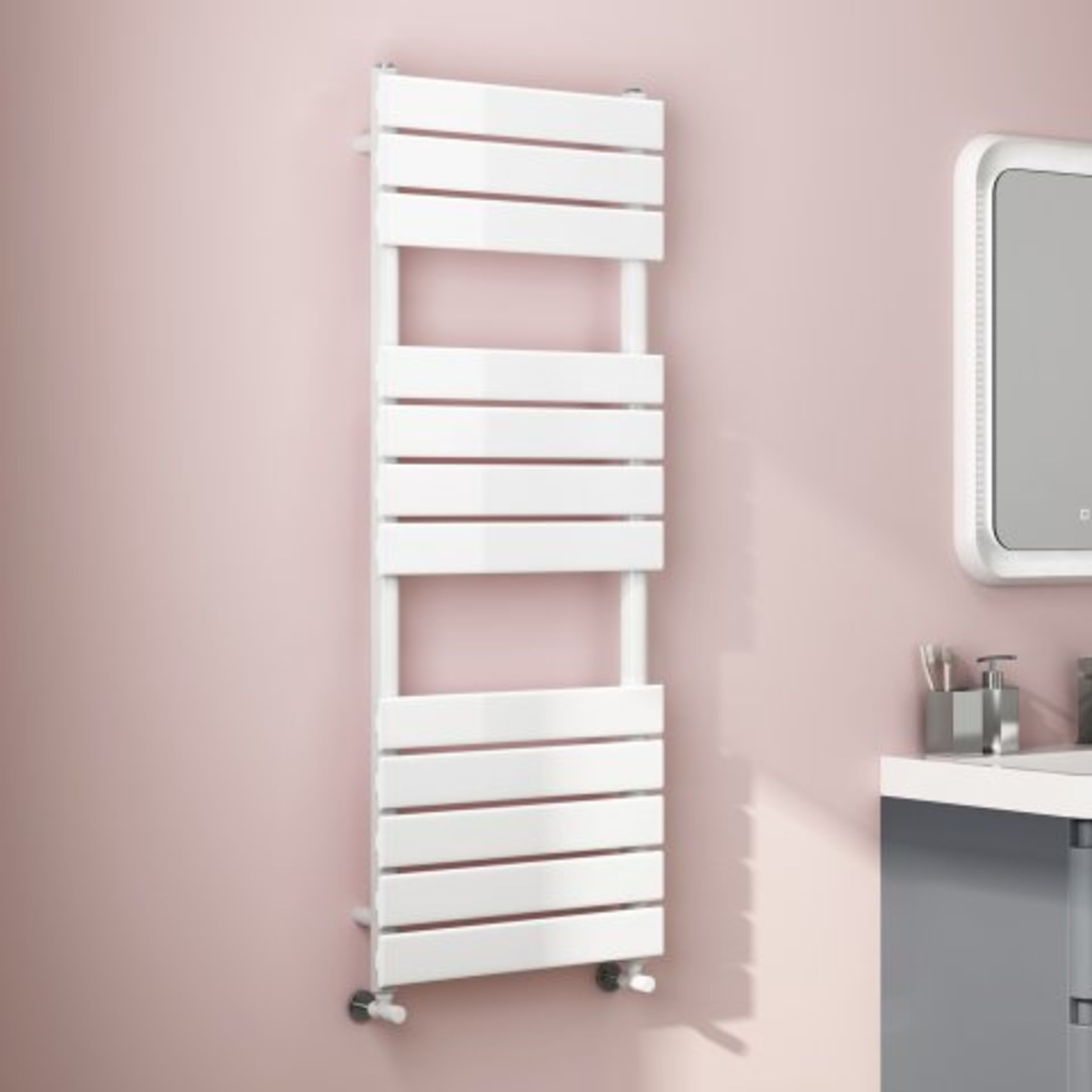 (N12) 1200x450mm White Flat Panel Ladder Towel Radiator - Medina Premium. RRP £239.99. Stylishly