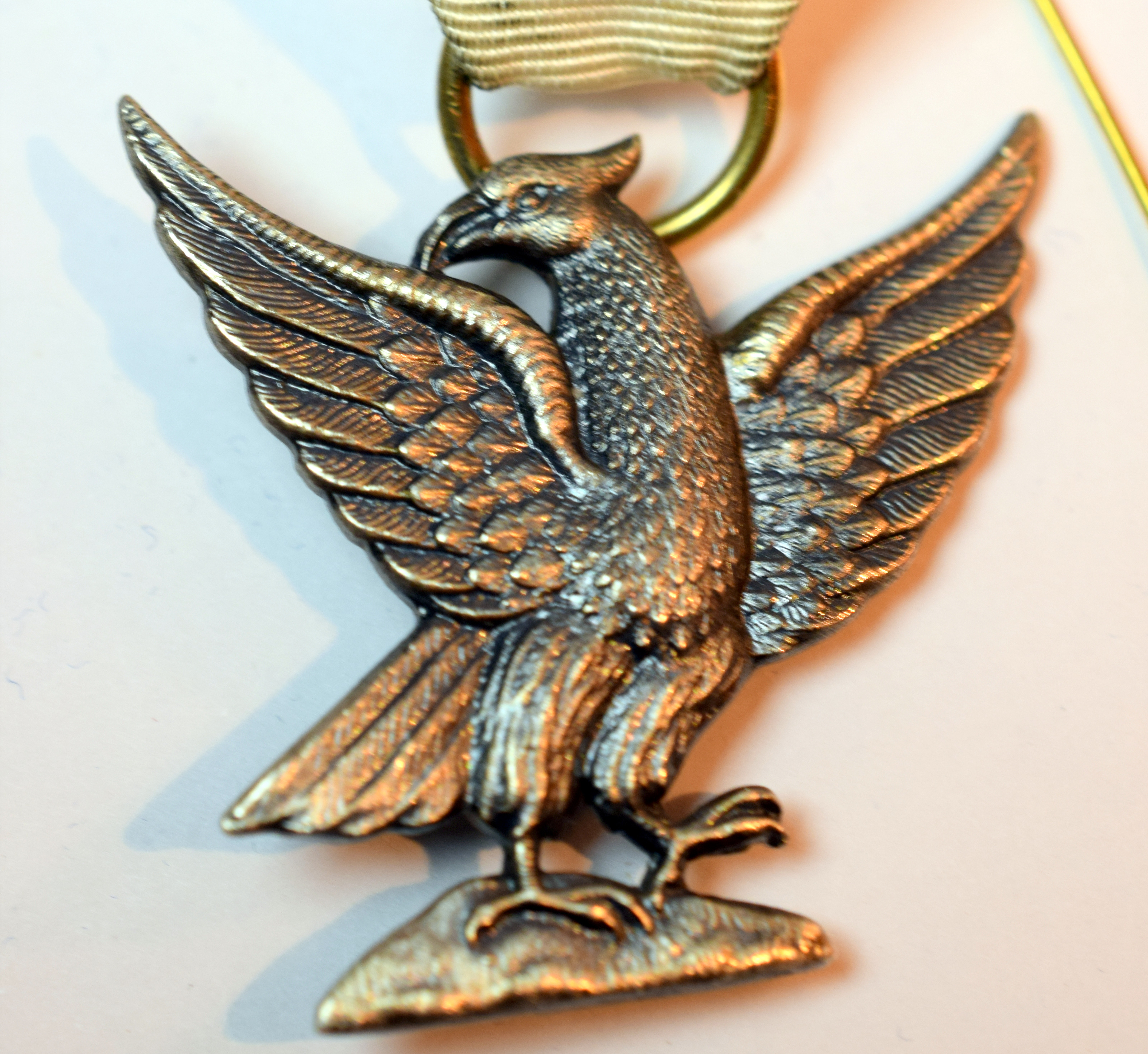 Masonic Medal Eagle On White Ribbon   Masonic medal featuring an eagle with outstretched wings below - Image 2 of 3