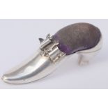 Silver Pin Cushion In The Shape Of A Shoe c1908   Pin cushion by A&LLd of Birmingham dated 1908.