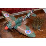 TinPlate Spitfire Model With Belt Of WW2 Inert Ammunition   Spitfire model in tinplate with a belt