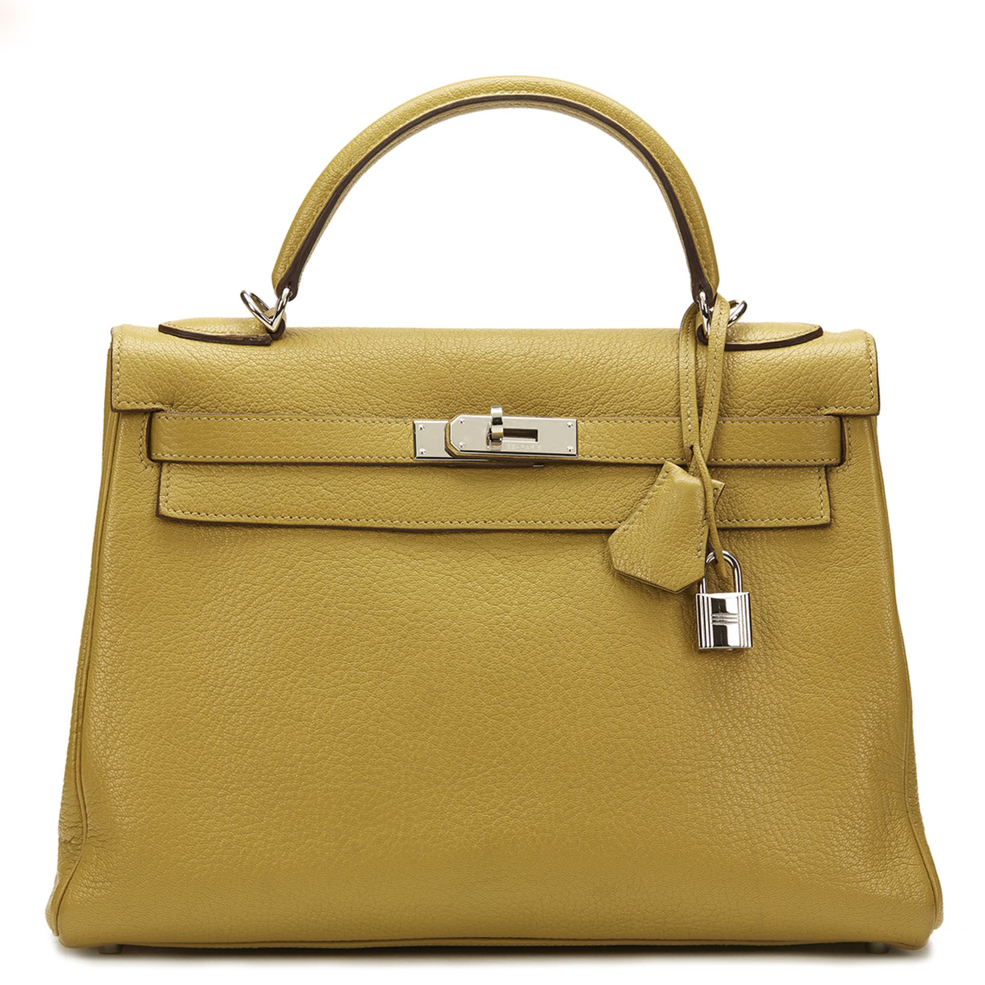 HERMES Kelly 32cm , - Chartreuse Chevre Mysore Leather Kelly 32cm Retourne   TYPE Tote, Shoulder - Image 12 of 14