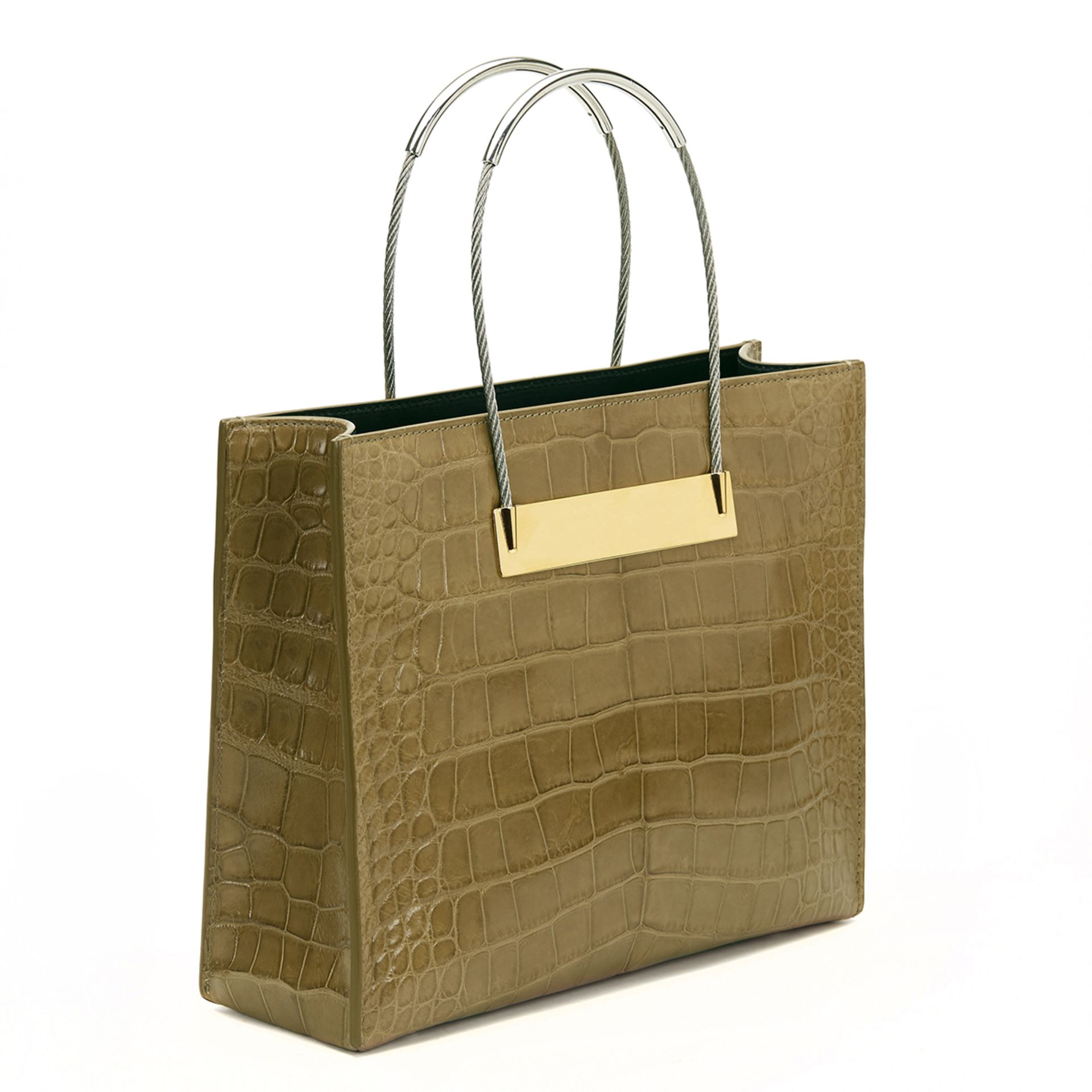 BALENCIAGA Small Cable Shopper , - Olive Green Alligator Leather Small Cable Shopper   TYPE Tote - Image 5 of 9