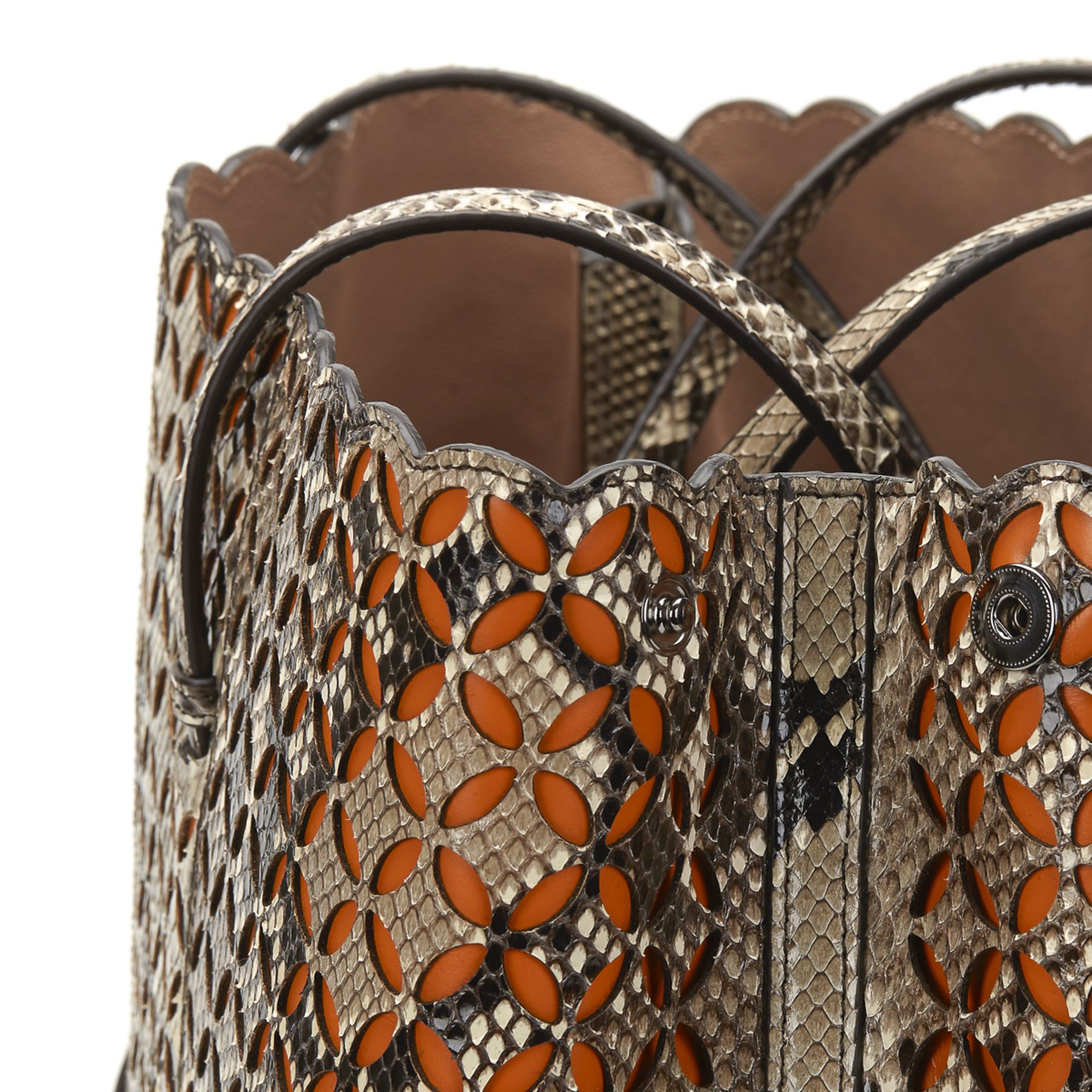 ALAIA Perforated Shopper , - Python & Orange Leather Perforated Shopper   TYPE Shoulder, Shopper, - Image 7 of 9