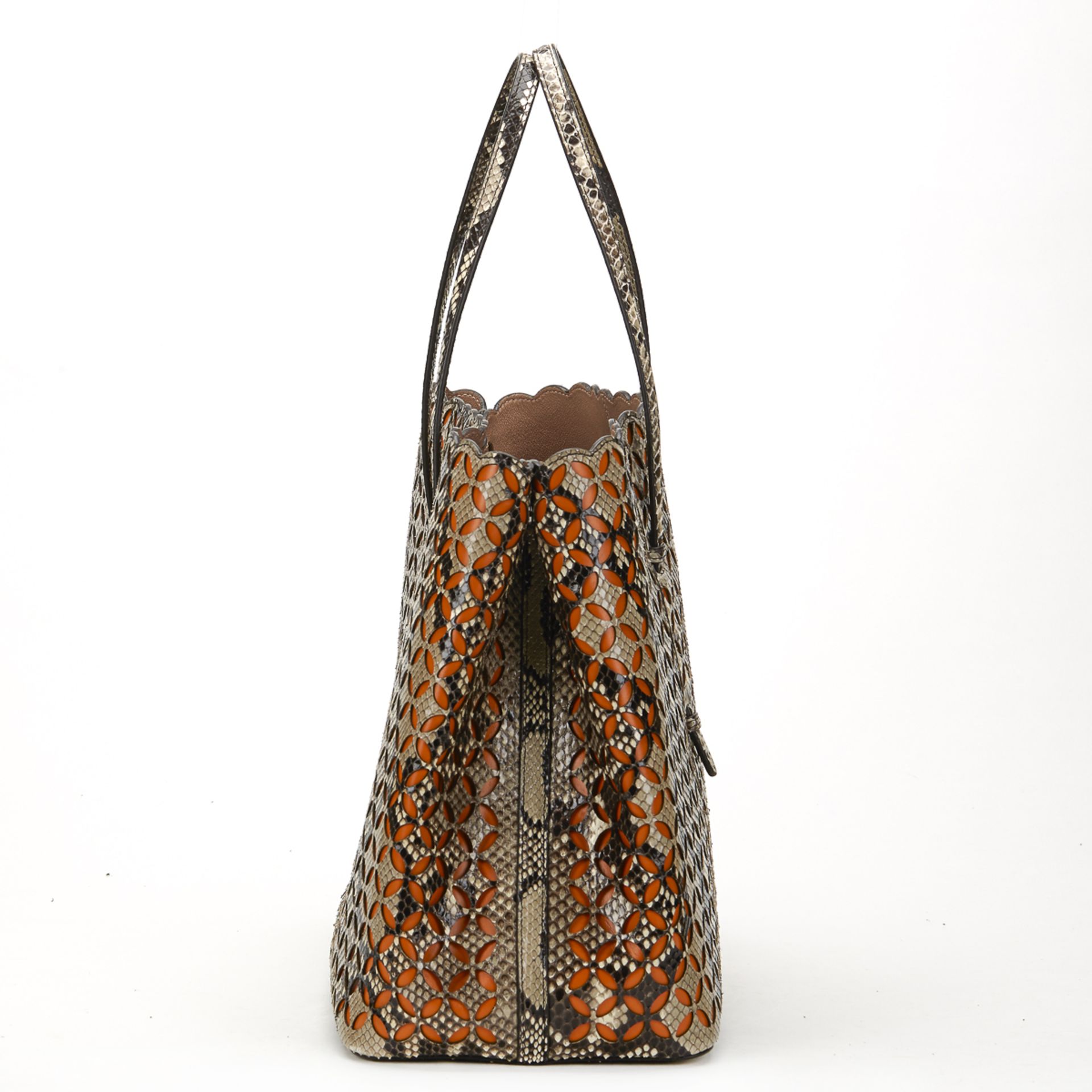 ALAIA Perforated Shopper , - Python & Orange Leather Perforated Shopper   TYPE Shoulder, Shopper, - Image 3 of 9