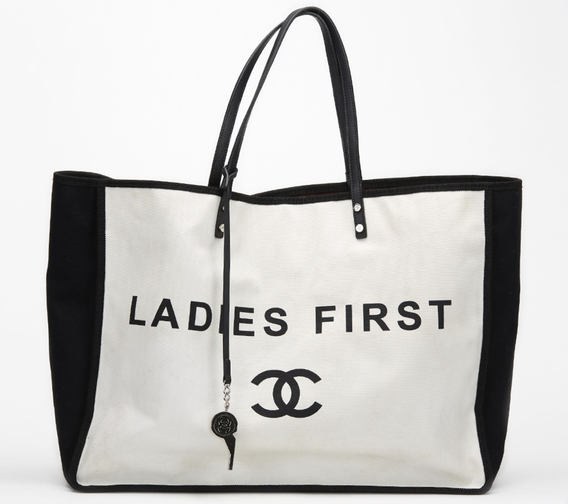 CHANEL Ladies First Shopper Tote , - Black & White Canvas Ladies First Shopper Tote   TYPE Shoulder,