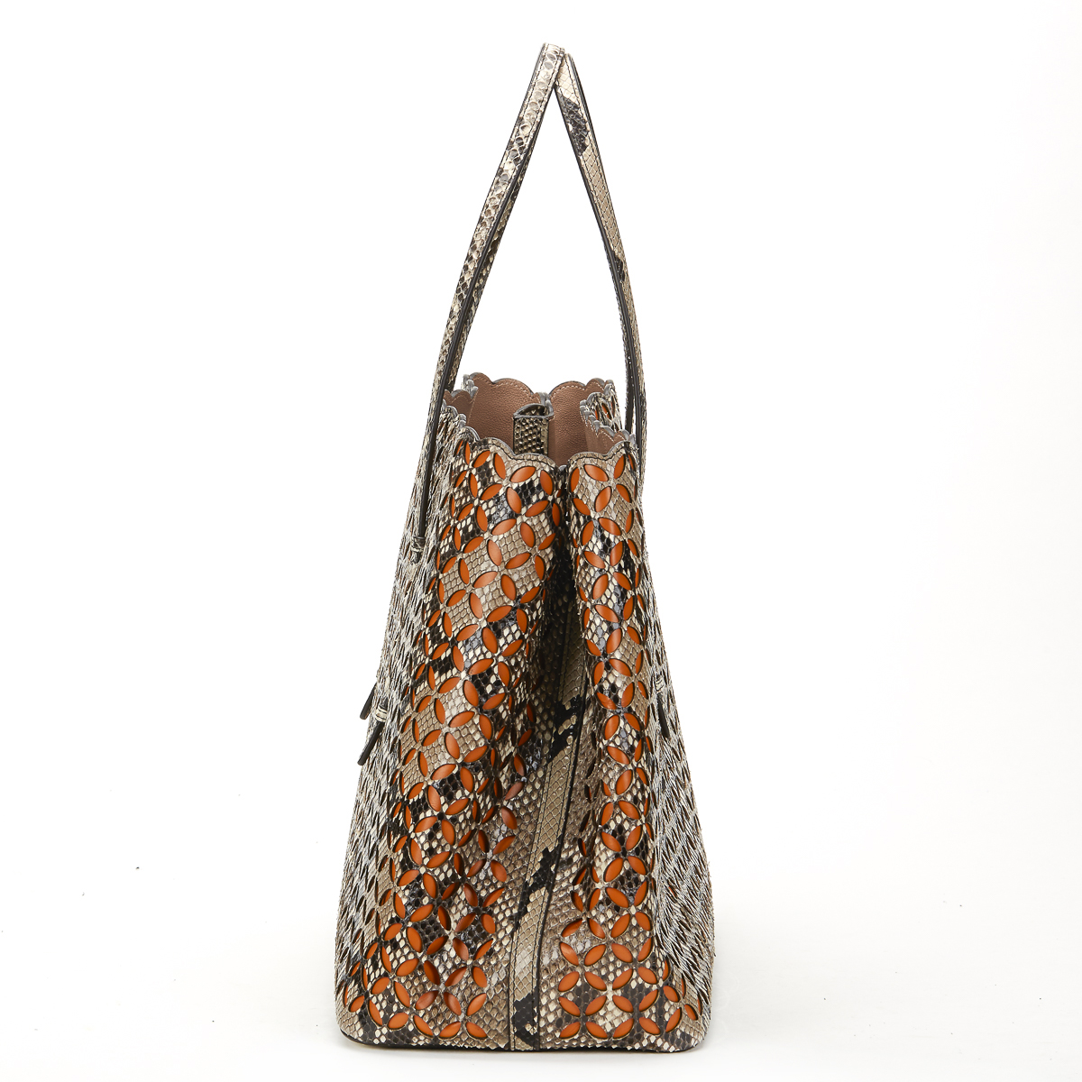 ALAIA Perforated Shopper , - Python & Orange Leather Perforated Shopper   TYPE Shoulder, Shopper, - Image 2 of 9