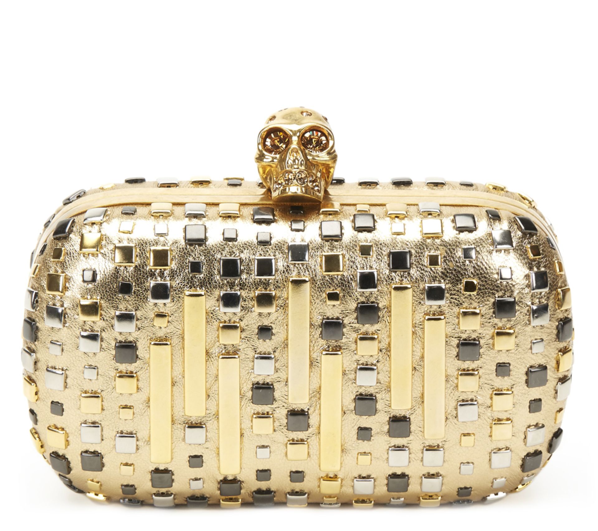 ALEXANDER MCQUEEN Skull Box Clutch , - Gold Studded Calfskin Skull Box Clutch   TYPE Clutch SERIAL