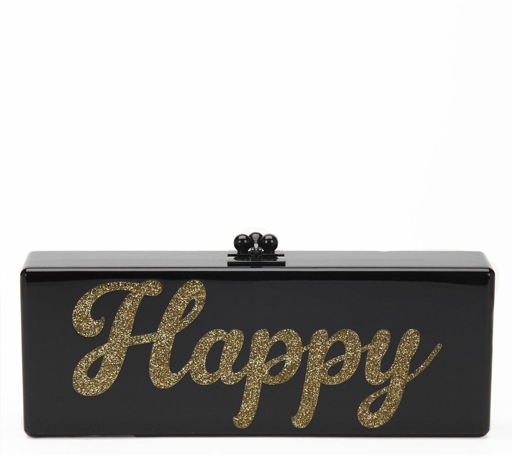 EDIE PARKER Flavia , - Black Glittered Acrylic Happy Box Clutch   TYPE Clutch SERIAL NUMBER _ YEAR