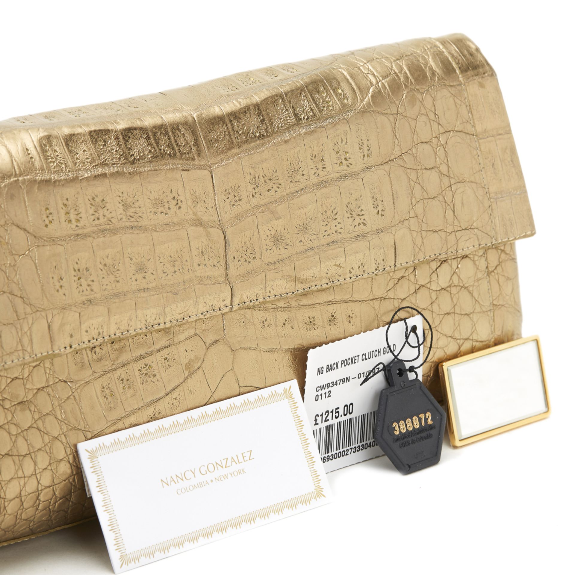 NANCY GONZALEZ Clutch , - Gold Crocodile Leather Clutch   TYPE Clutch SERIAL NUMBER 388872 YEAR - Image 9 of 9