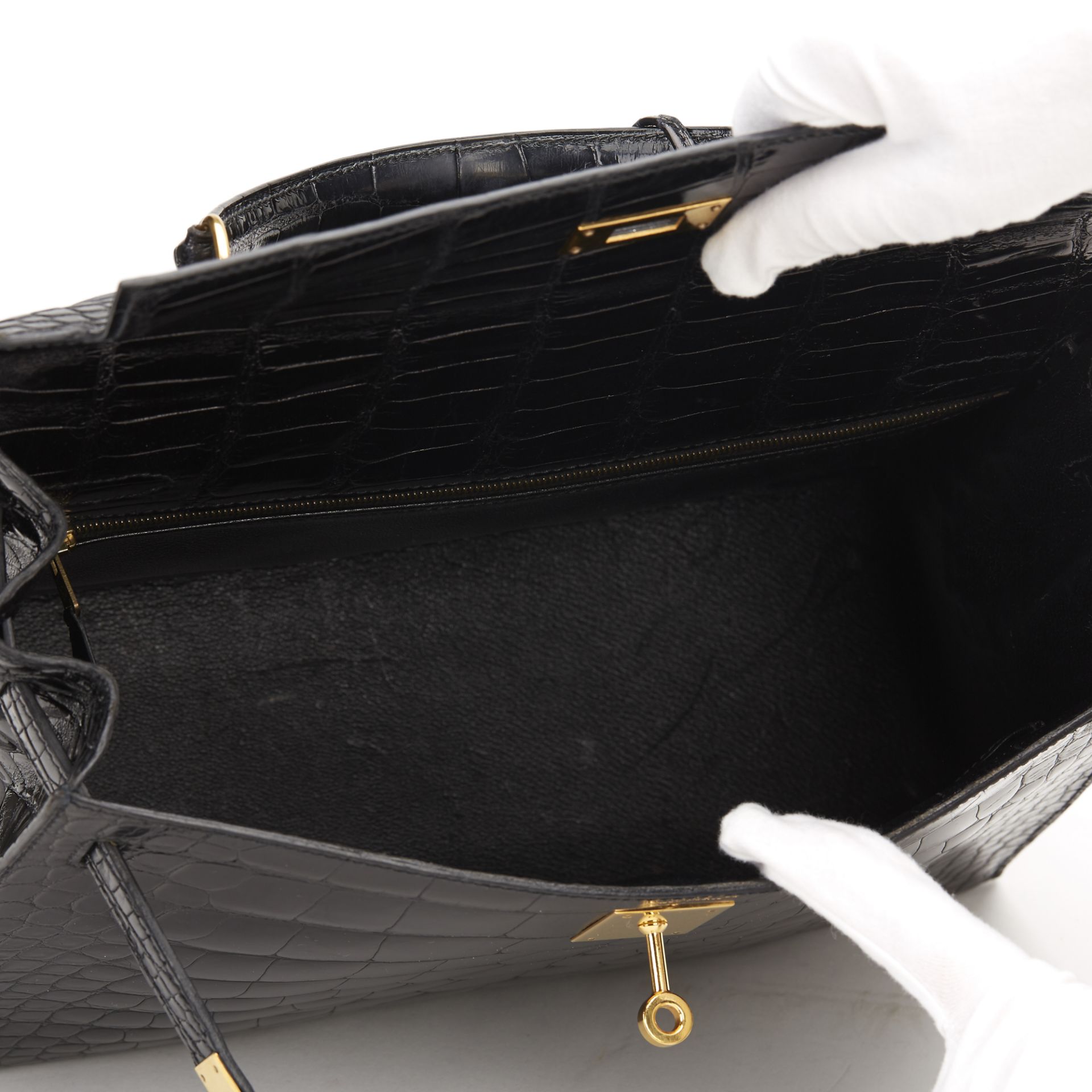 HERMES Kelly 32cm , - Black Shiny Alligator VIntage Kelly Sellier 32cm   TYPE Tote, Shoulder - Image 10 of 11