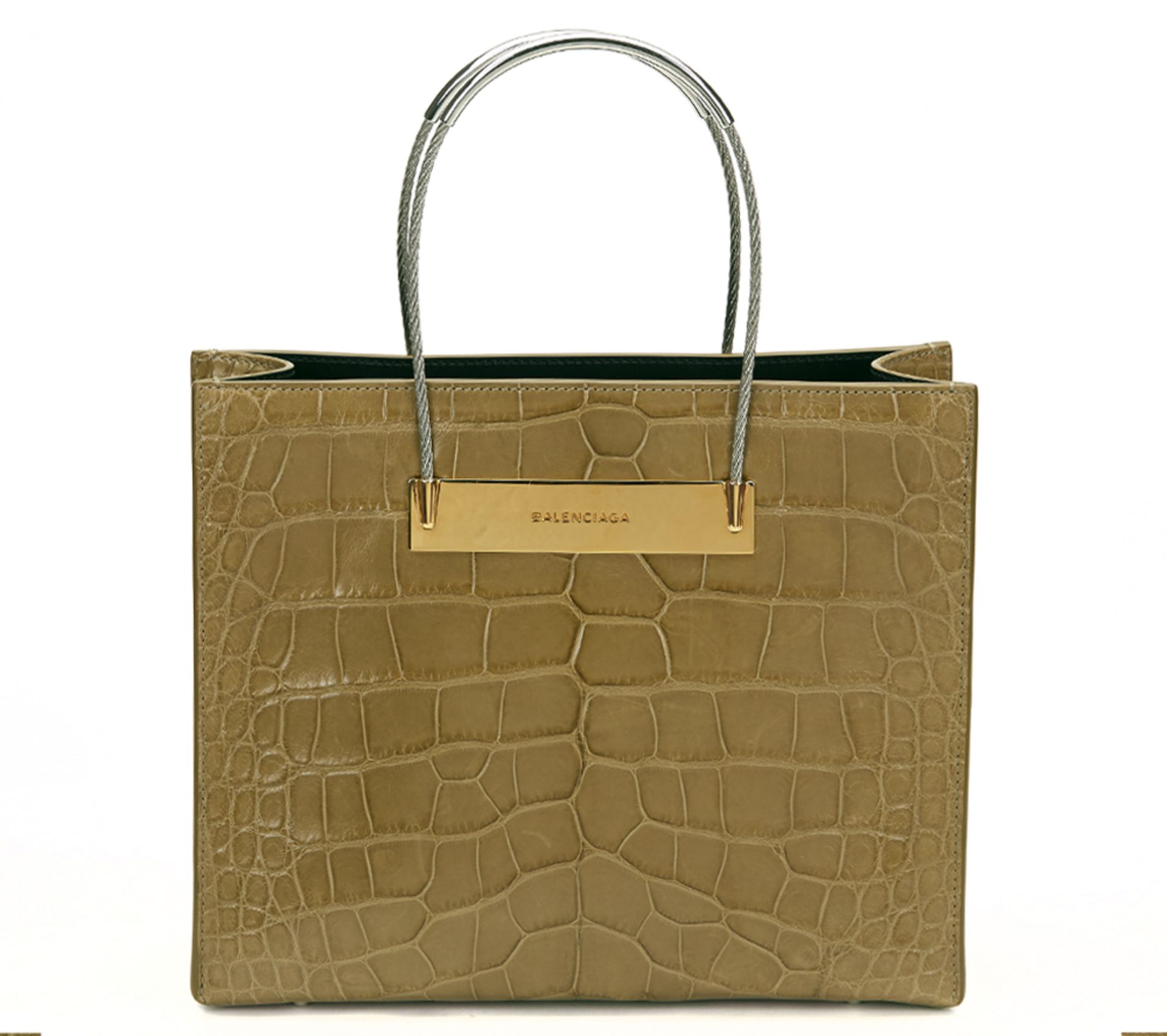 BALENCIAGA Small Cable Shopper , - Olive Green Alligator Leather Small Cable Shopper   TYPE Tote