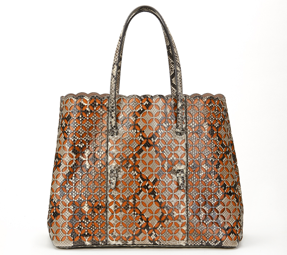 ALAIA Perforated Shopper , - Python & Orange Leather Perforated Shopper   TYPE Shoulder, Shopper,