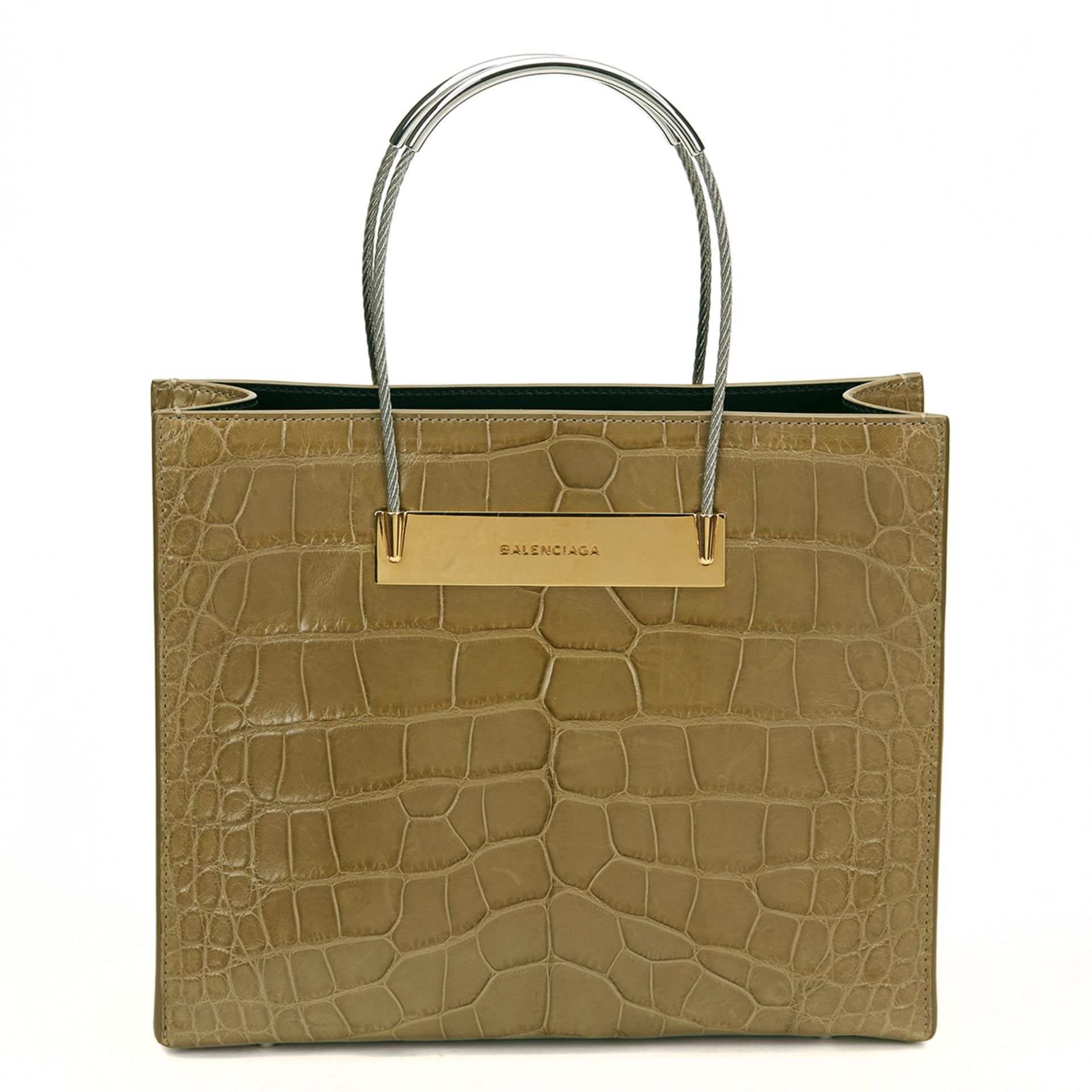 BALENCIAGA Small Cable Shopper , - Olive Green Alligator Leather Small Cable Shopper   TYPE Tote - Image 2 of 9