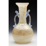 ITALIAN MURANO ROMAN REVIVAL TWIN HANDLE GLASS VASE c.1960   DIMENSIONS   Height 19.6cm, Diameter