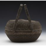 ANTIQUE JAPANESE IKEBANA SIMULATED WICKER METAL TWIN HANDLED BASKET 19TH C.   DIMENSIONS   Height