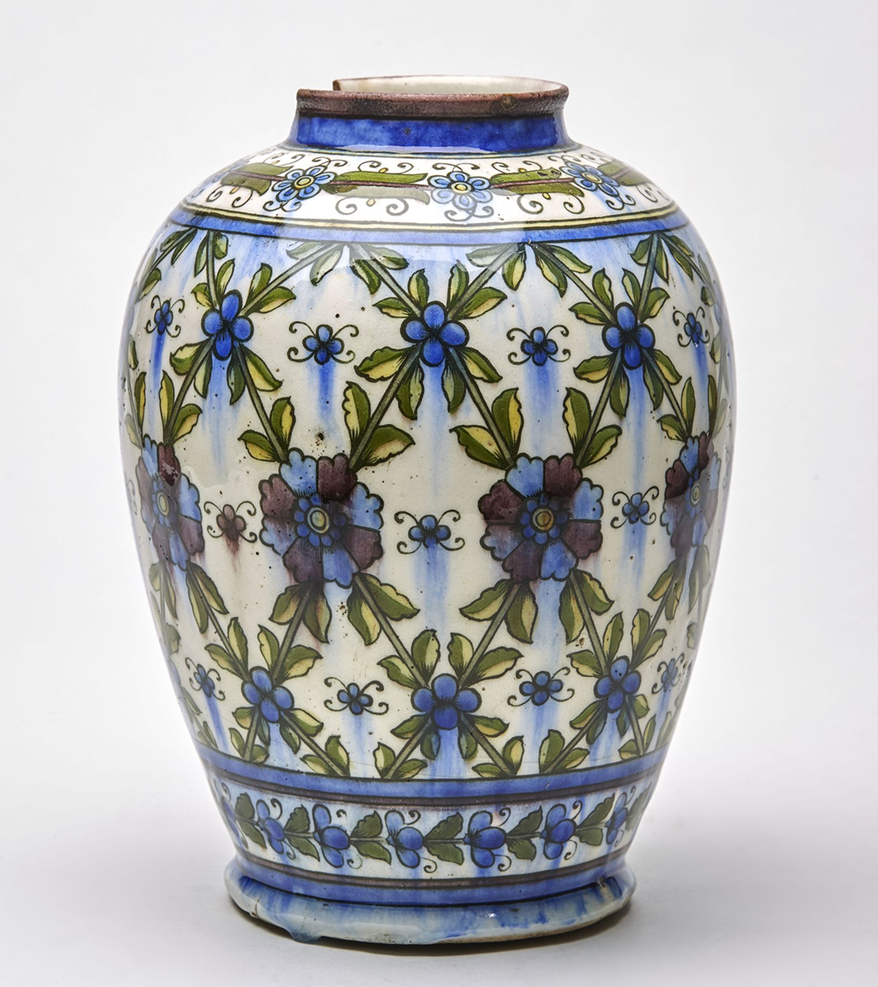 ANTIQUE PERSIAN FLORAL PAINTED BALUSTER FORM VASE, 19TH C.   DIMENSIONS   Height 28cm, Diameter 19,