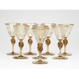 EIGHT MURANO MVM CAPPELLIN AMBER WINE GLASSES c.1925   DIMENSIONS   Height 16cm, Diameter 8,5cm