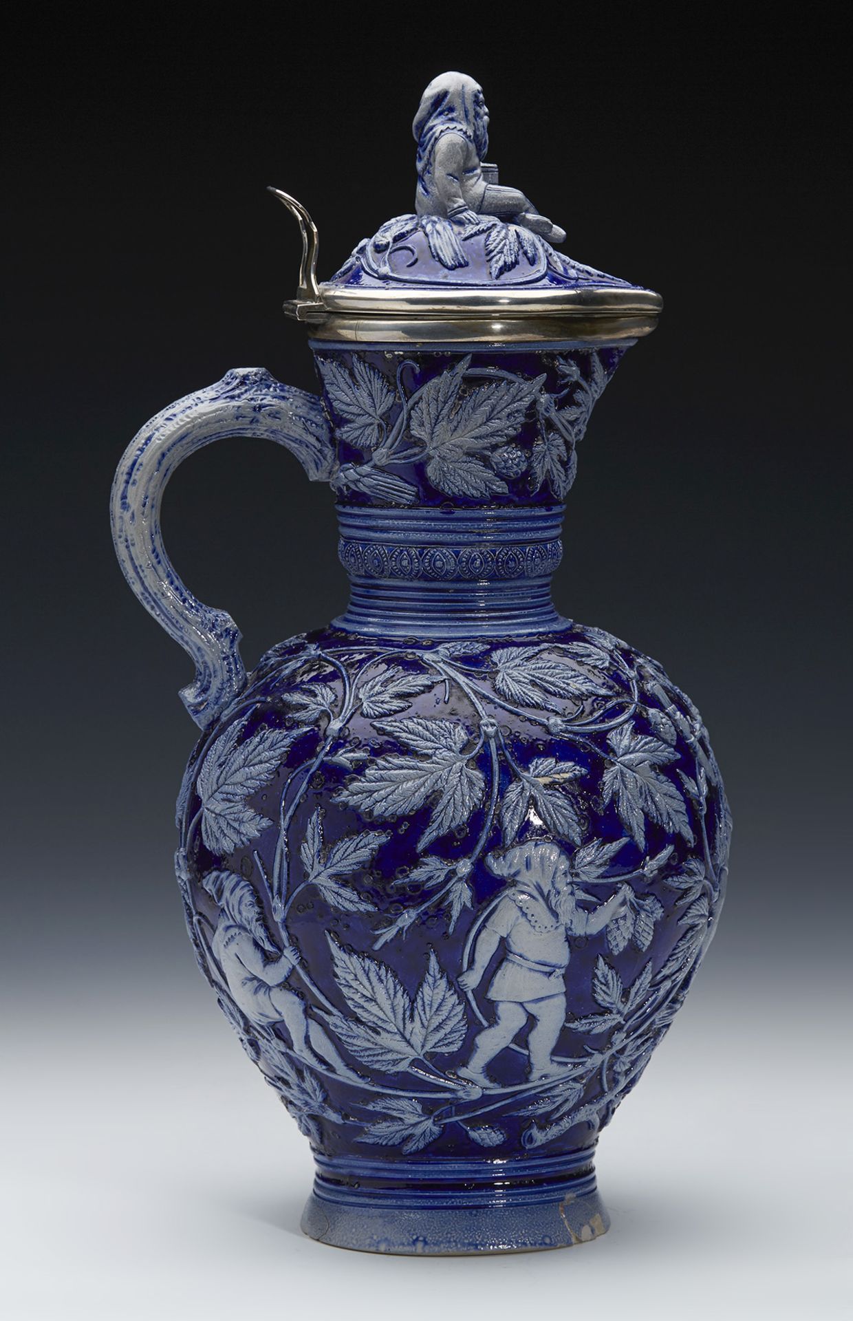 ANTIQUE GERMAN SILVER MOUNTED BLUE SALT GLAZED JUG 19TH C.   DIMENSIONS   Height 42cm, Diameter 19cm - Image 2 of 9