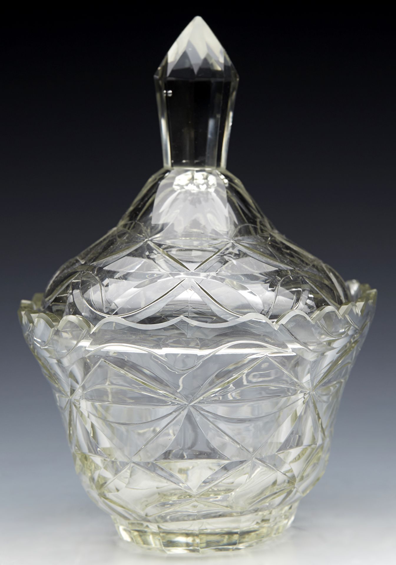ANTIQUE CUT GLASS LIDDED BUTTER DISH AND STAND EARLY 19TH C.   DIMENSIONS   Height 19cm, Length 25, - Image 2 of 15