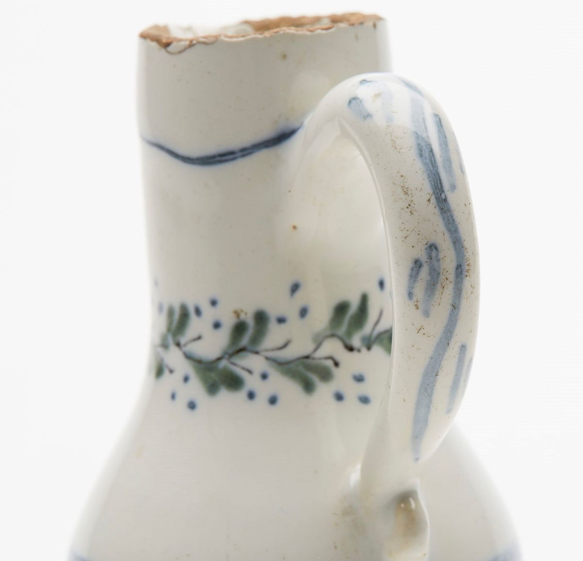 ANTIQUE DELFT TIN GLAZED FLORAL PAINTED JUG 17/18TH C.   DIMENSIONS   Height 12,5cm   CONDITION - Image 5 of 6