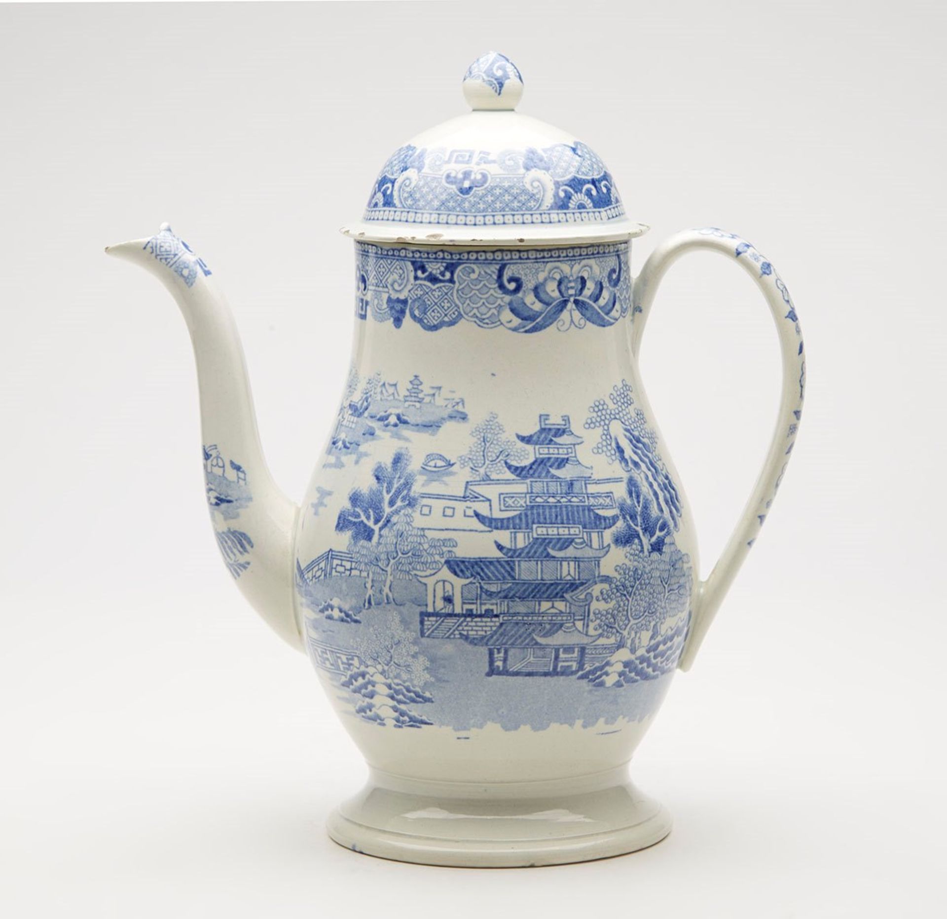 ANTIQUE ENGLISH CHINOISERIE BLUE & WHITE TEAPOT 19TH C.   DIMENSIONS   Height 27cm, Width 23,5cm