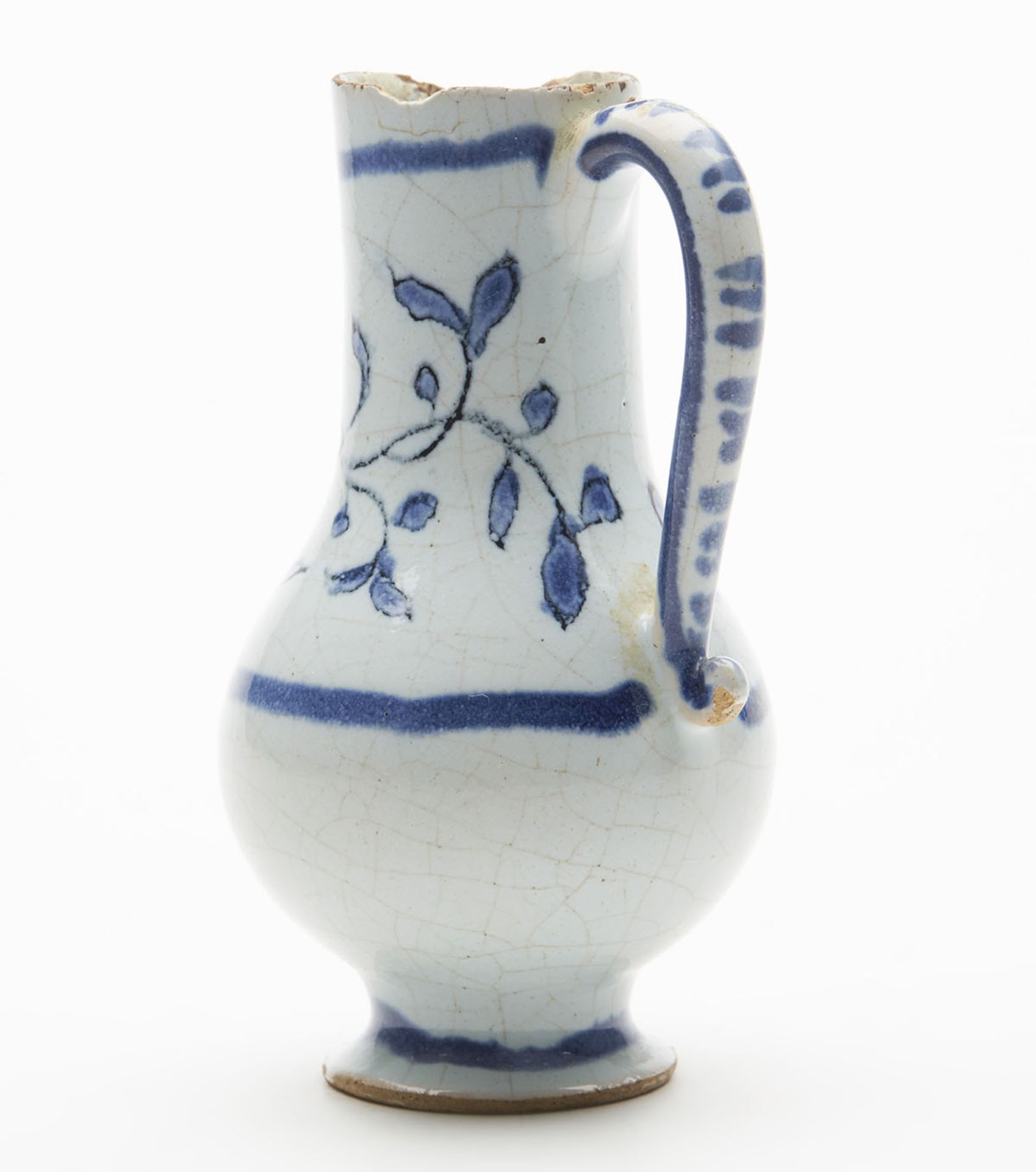 ANTIQUE DELFT TIN GLAZED FLORAL PAINTED JUG 17/18TH C.   DIMENSIONS Height 12cm   CONDITION REPORT - Image 4 of 8