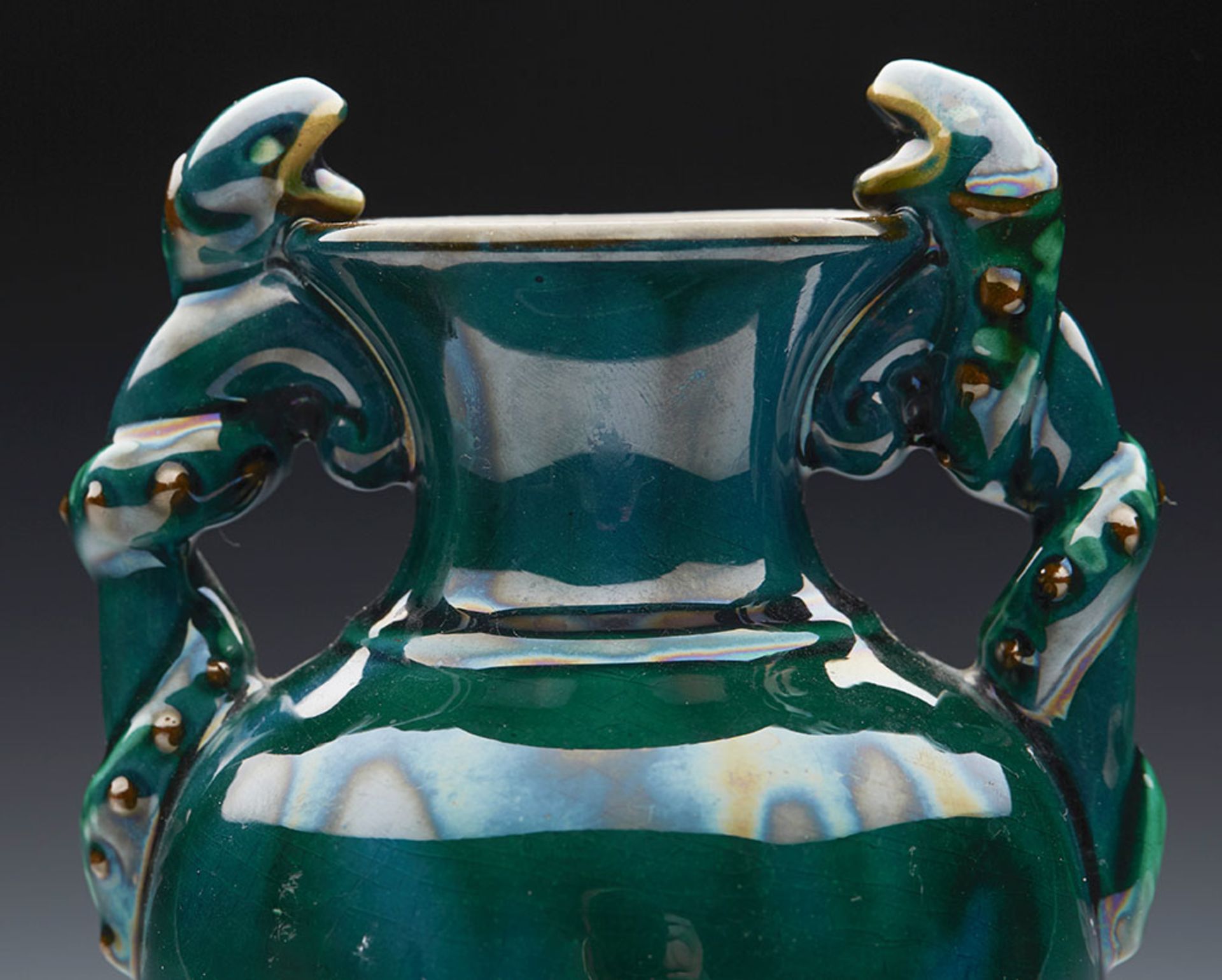 ANTIQUE LONGPARK TORQUAY TWIN GROTESQUE HANDLED VASE C.1910   DIMENSIONS   Height 16,5cm   CONDITION - Image 2 of 8