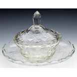 ANTIQUE CUT GLASS LIDDED BUTTER DISH AND STAND EARLY 19TH C.   DIMENSIONS   Height 19cm, Length 25,