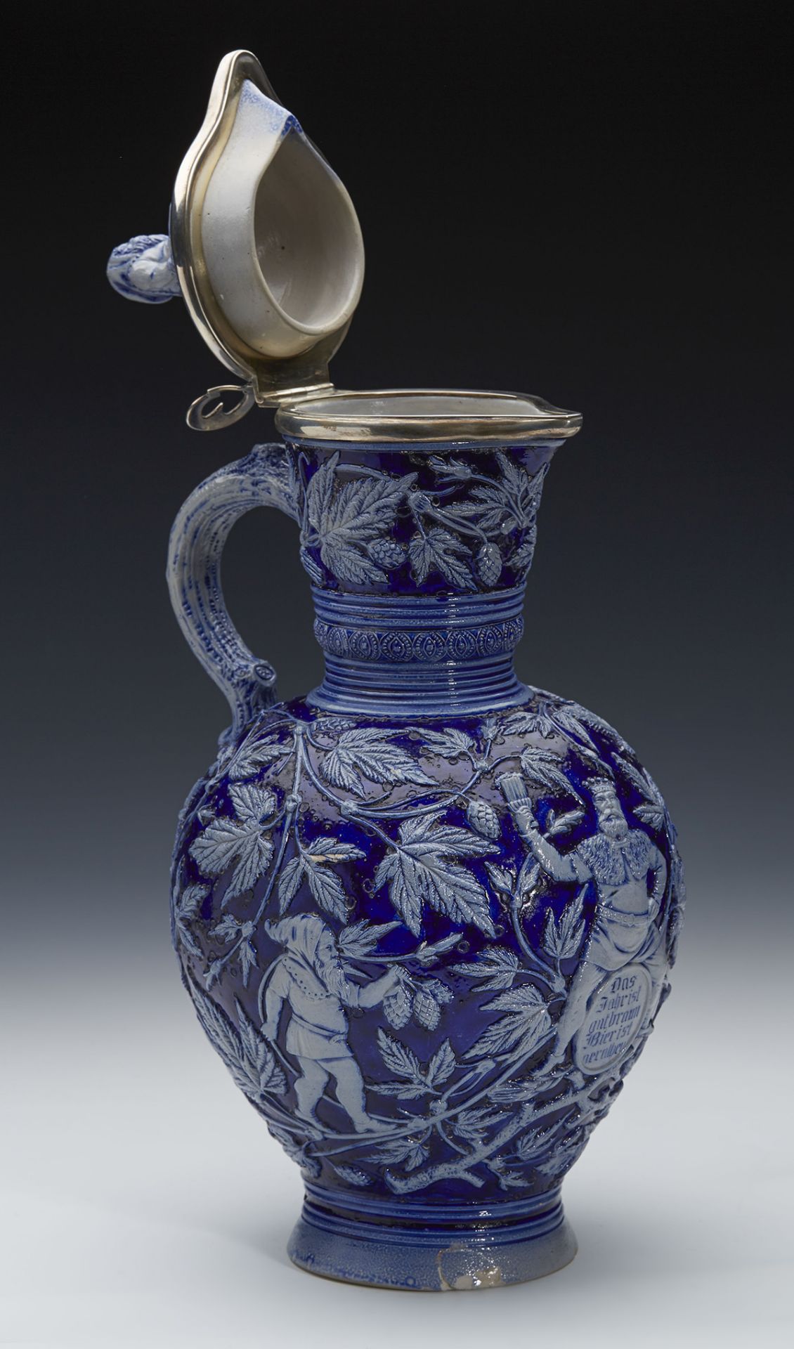 ANTIQUE GERMAN SILVER MOUNTED BLUE SALT GLAZED JUG 19TH C.   DIMENSIONS   Height 42cm, Diameter 19cm - Image 9 of 9