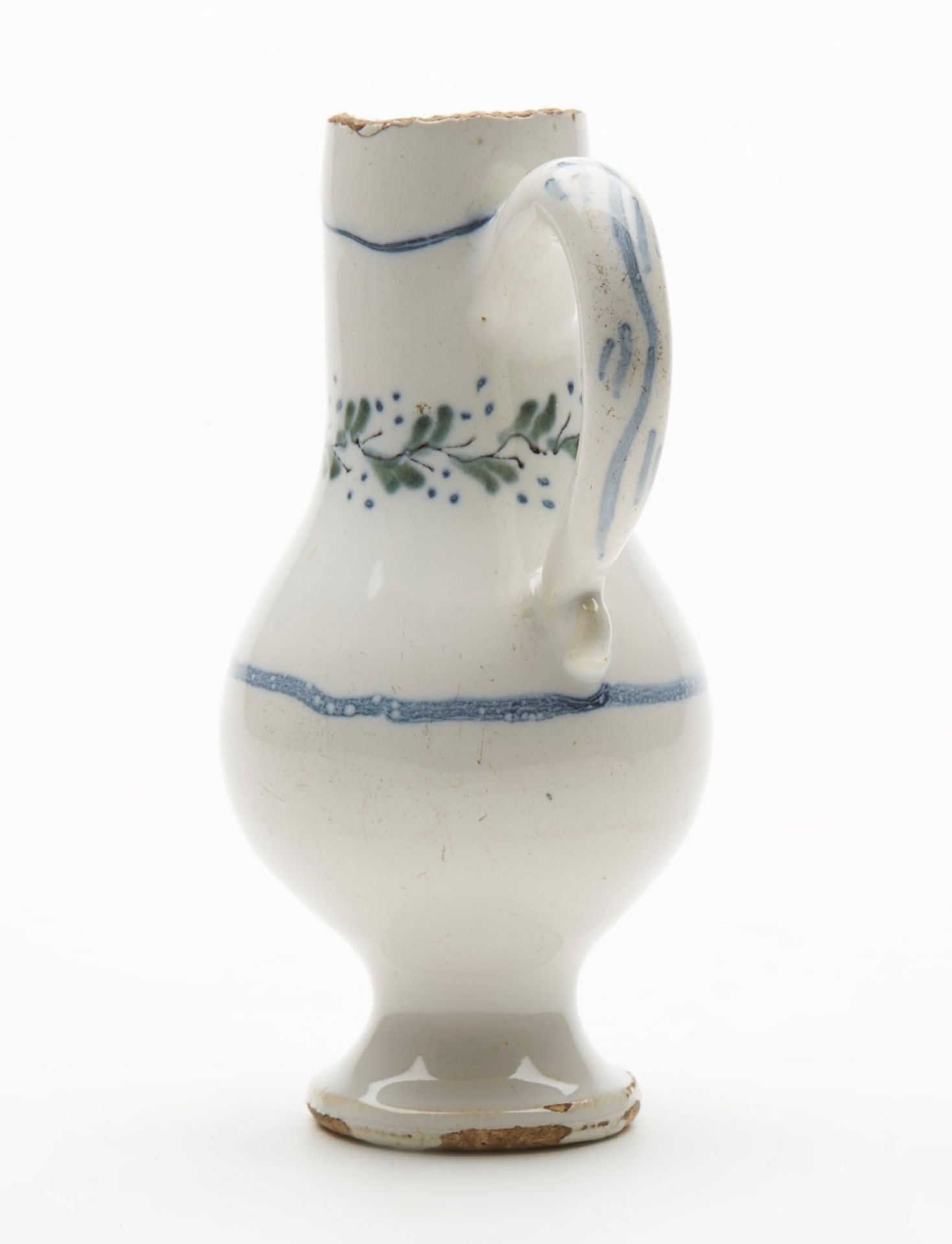 ANTIQUE DELFT TIN GLAZED FLORAL PAINTED JUG 17/18TH C.   DIMENSIONS   Height 12,5cm   CONDITION - Image 3 of 6