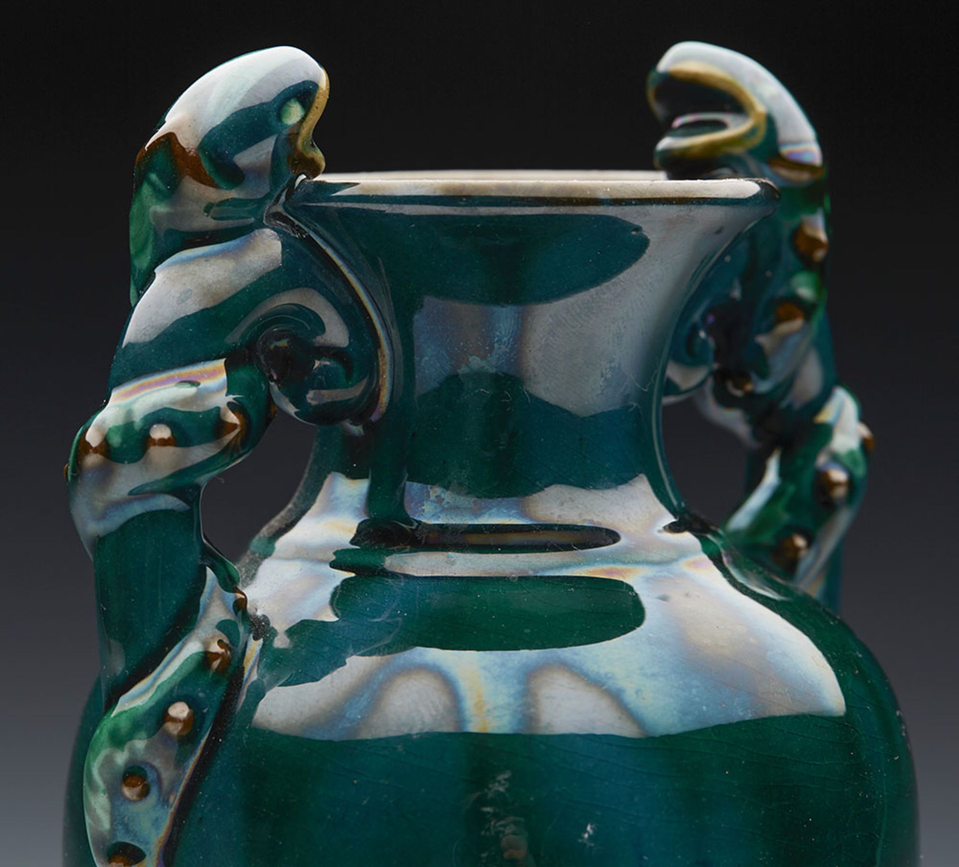 ANTIQUE LONGPARK TORQUAY TWIN GROTESQUE HANDLED VASE C.1910   DIMENSIONS   Height 16,5cm   CONDITION - Image 5 of 8