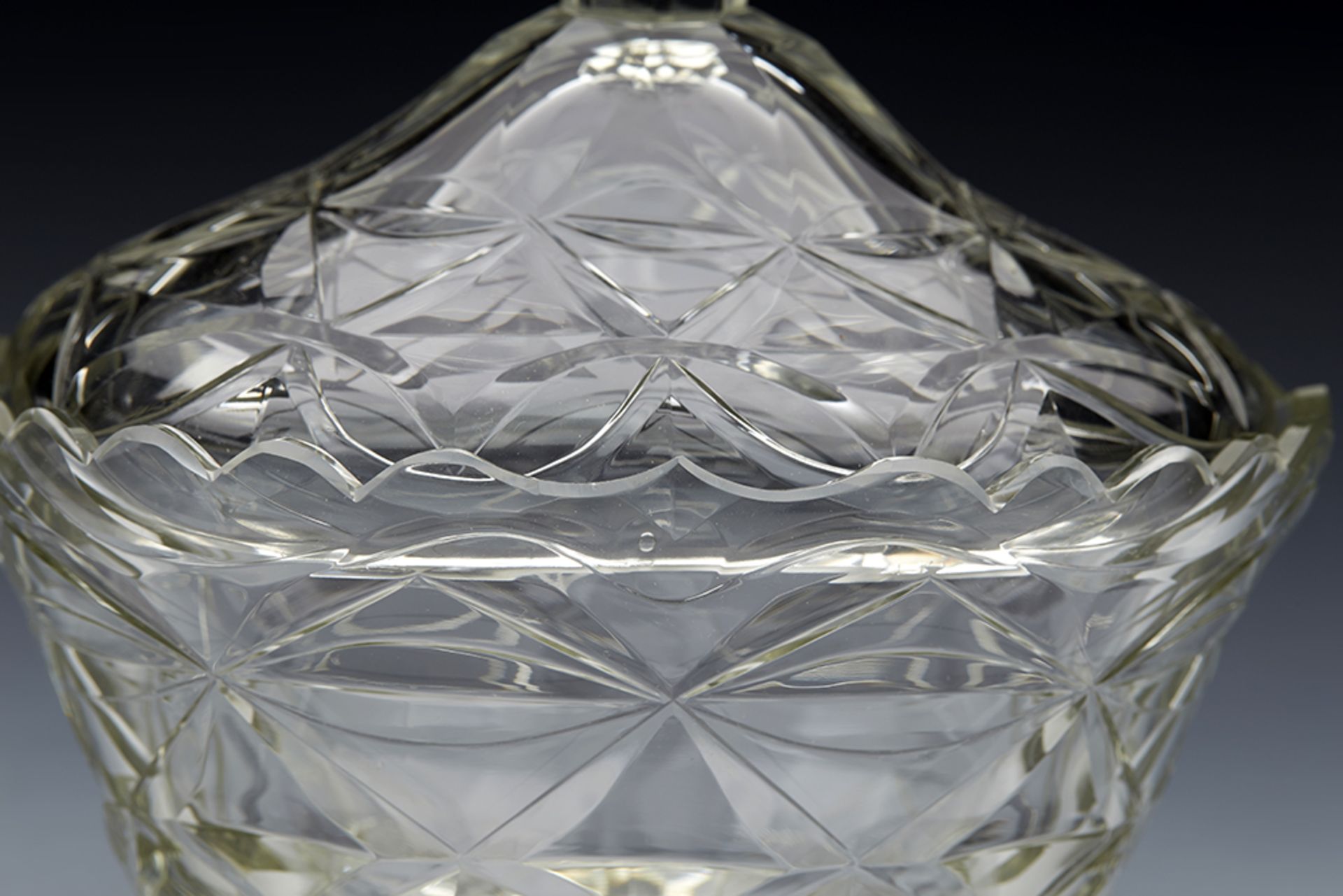 ANTIQUE CUT GLASS LIDDED BUTTER DISH AND STAND EARLY 19TH C.   DIMENSIONS   Height 19cm, Length 25, - Image 11 of 15