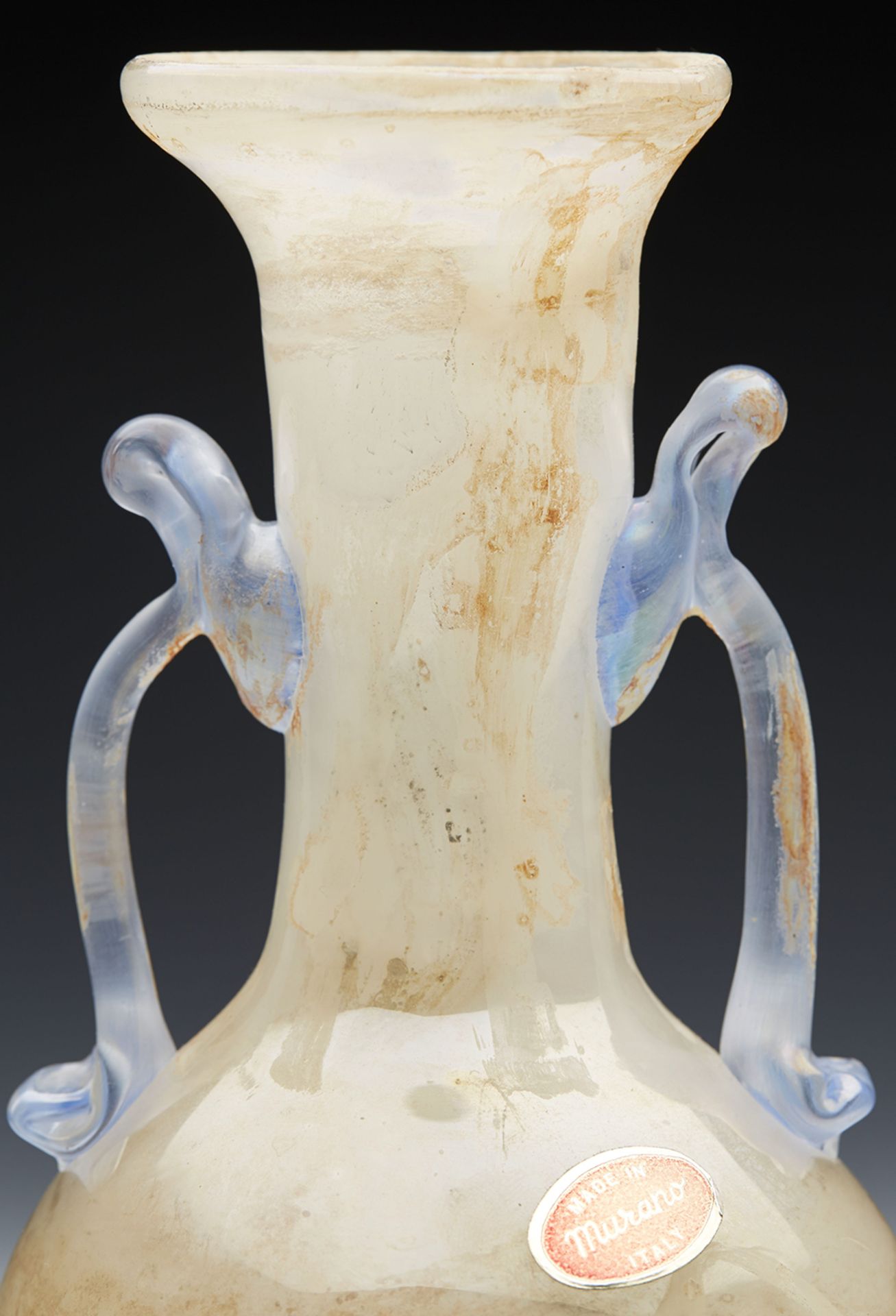 ITALIAN MURANO ROMAN REVIVAL TWIN HANDLE GLASS VASE c.1960   DIMENSIONS   Height 19.6cm, Diameter - Image 2 of 7