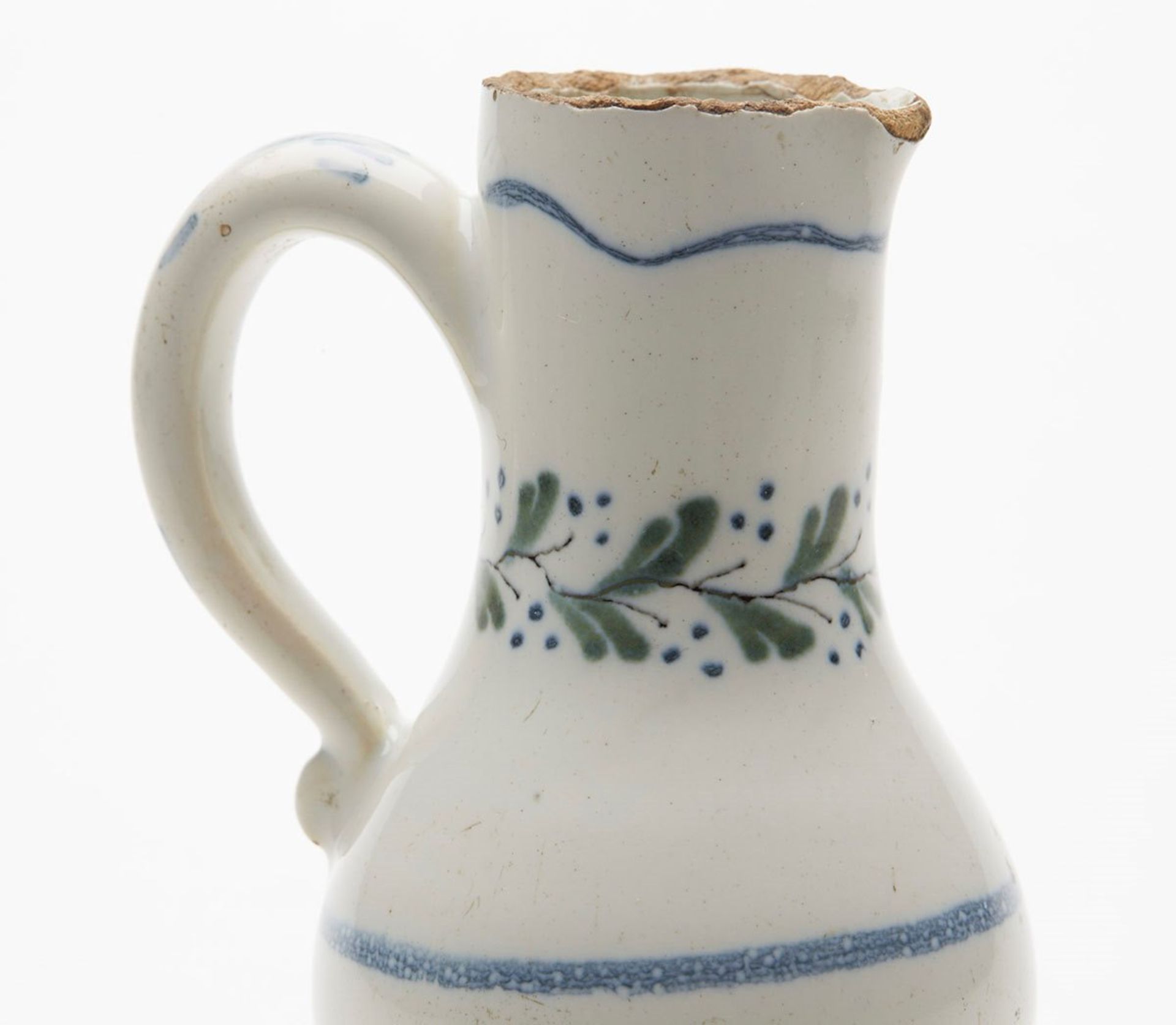 ANTIQUE DELFT TIN GLAZED FLORAL PAINTED JUG 17/18TH C.   DIMENSIONS   Height 12,5cm   CONDITION - Image 2 of 6