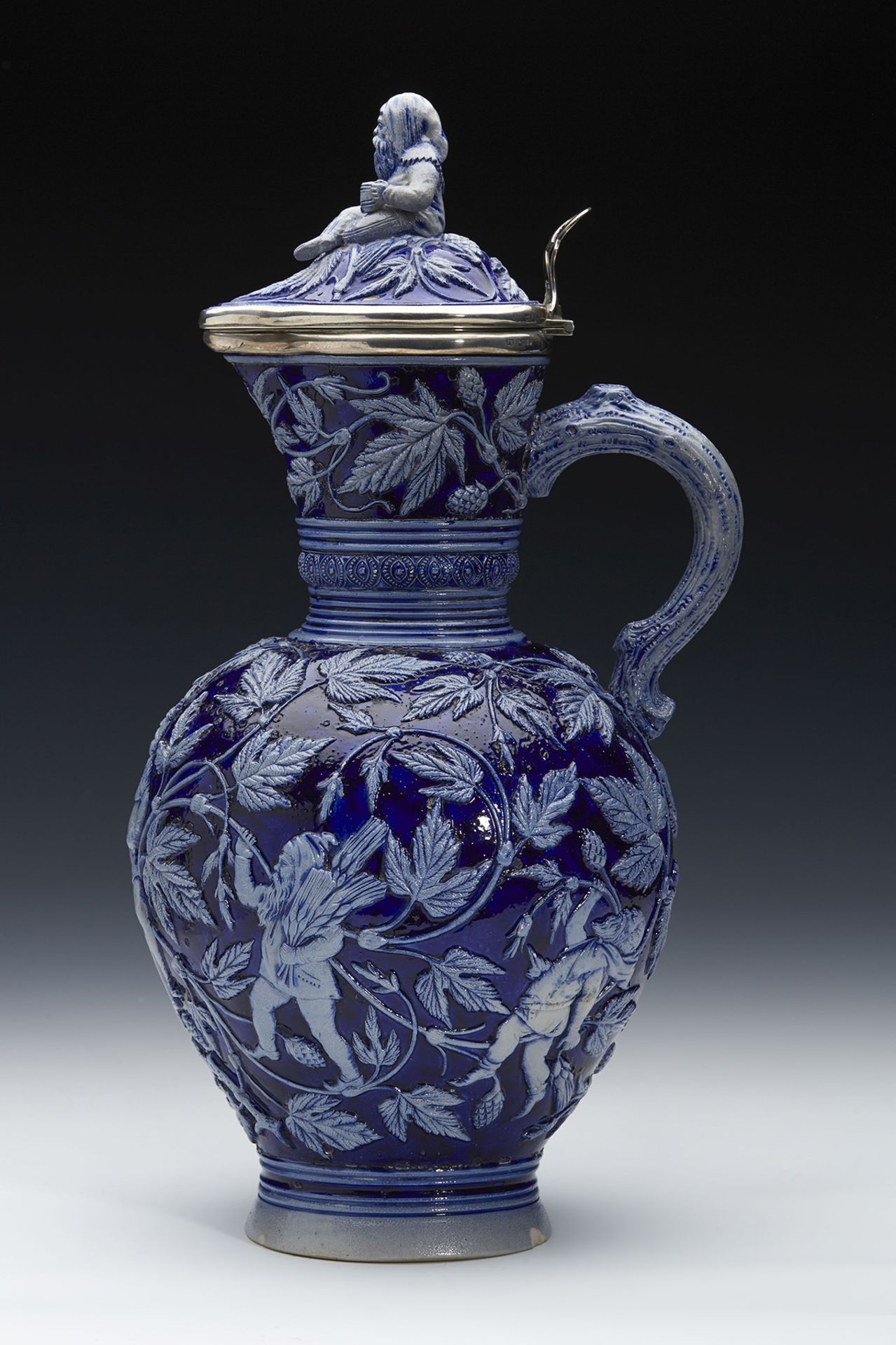 ANTIQUE GERMAN SILVER MOUNTED BLUE SALT GLAZED JUG 19TH C.   DIMENSIONS   Height 42cm, Diameter 19cm - Image 4 of 9