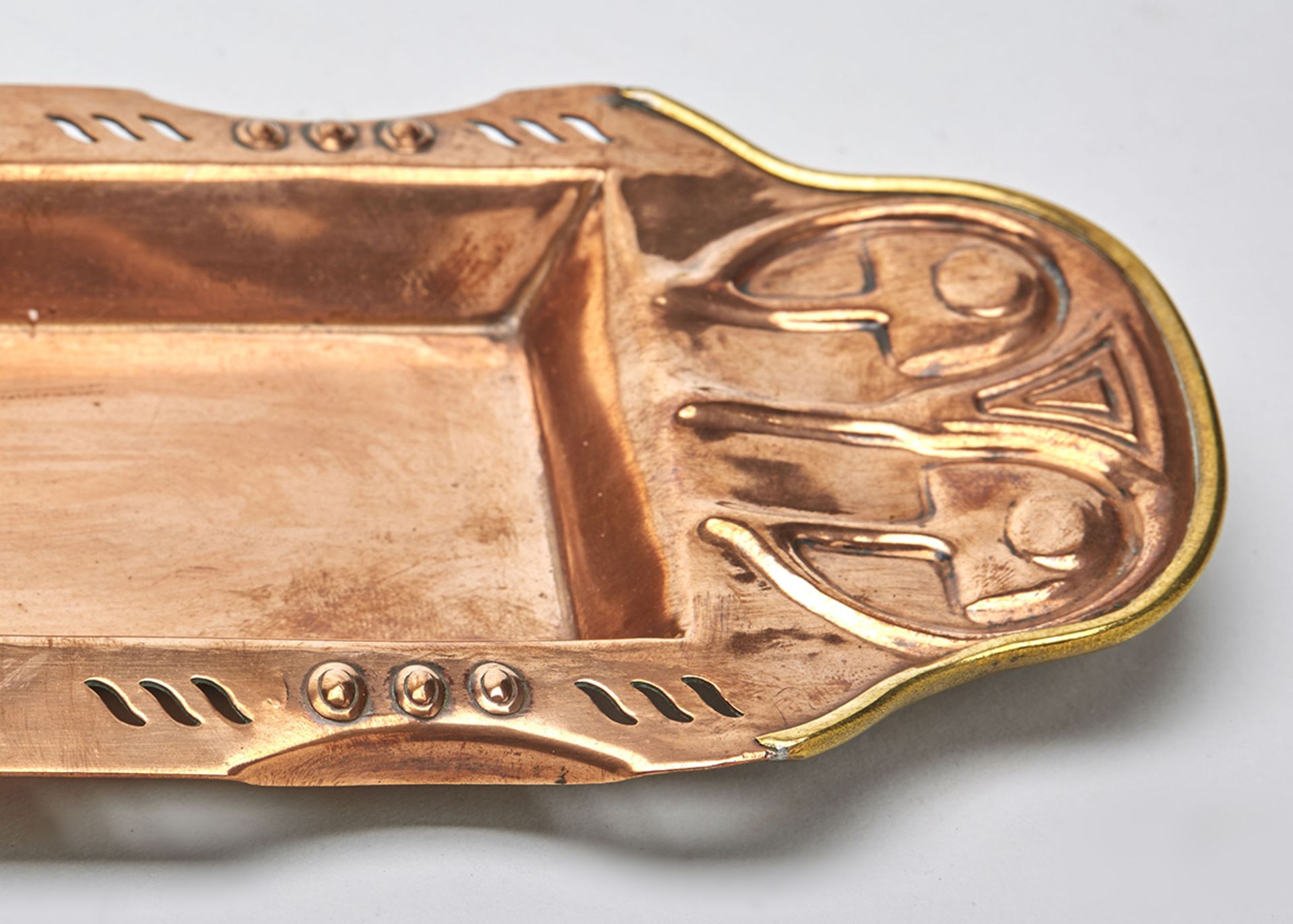 STYLISH JUGENDSTIL GEBRUDER BING COPPER & BRASS TRAY c.1900   DIMENSIONS   Length 42cm , Width 10. - Image 3 of 6