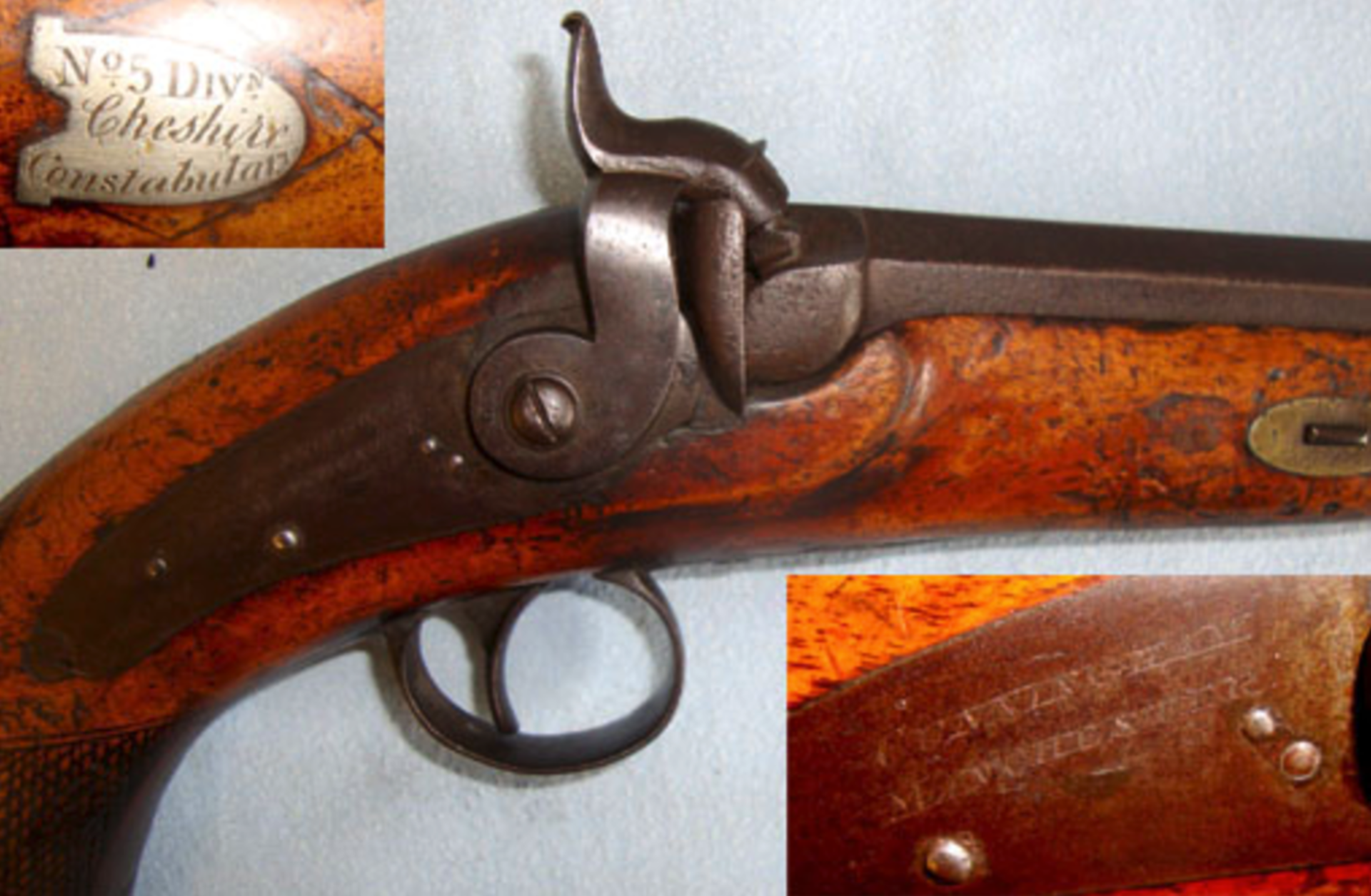 Victorian, English 1840-1850 John Cunningham, Manchester 20 Bore, Percussion Police Pistol With - Bild 2 aus 3