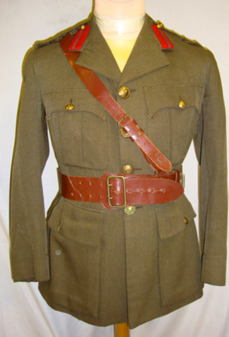 WW2 Attributed Ox & Bucks Officers SD Jacket & Belt   A nice 4 pocket Khaki Service Dress Jacket