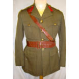 WW2 Attributed Ox & Bucks Officers SD Jacket & Belt   A nice 4 pocket Khaki Service Dress Jacket
