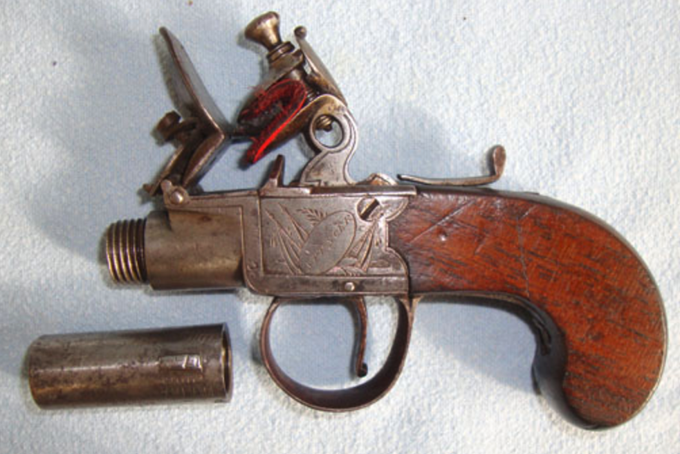 C1820 English Thomas Spencer,London, .45Ó Bore Flintlock Pocket Pistol With Screw Off Barrel. - Image 3 of 3